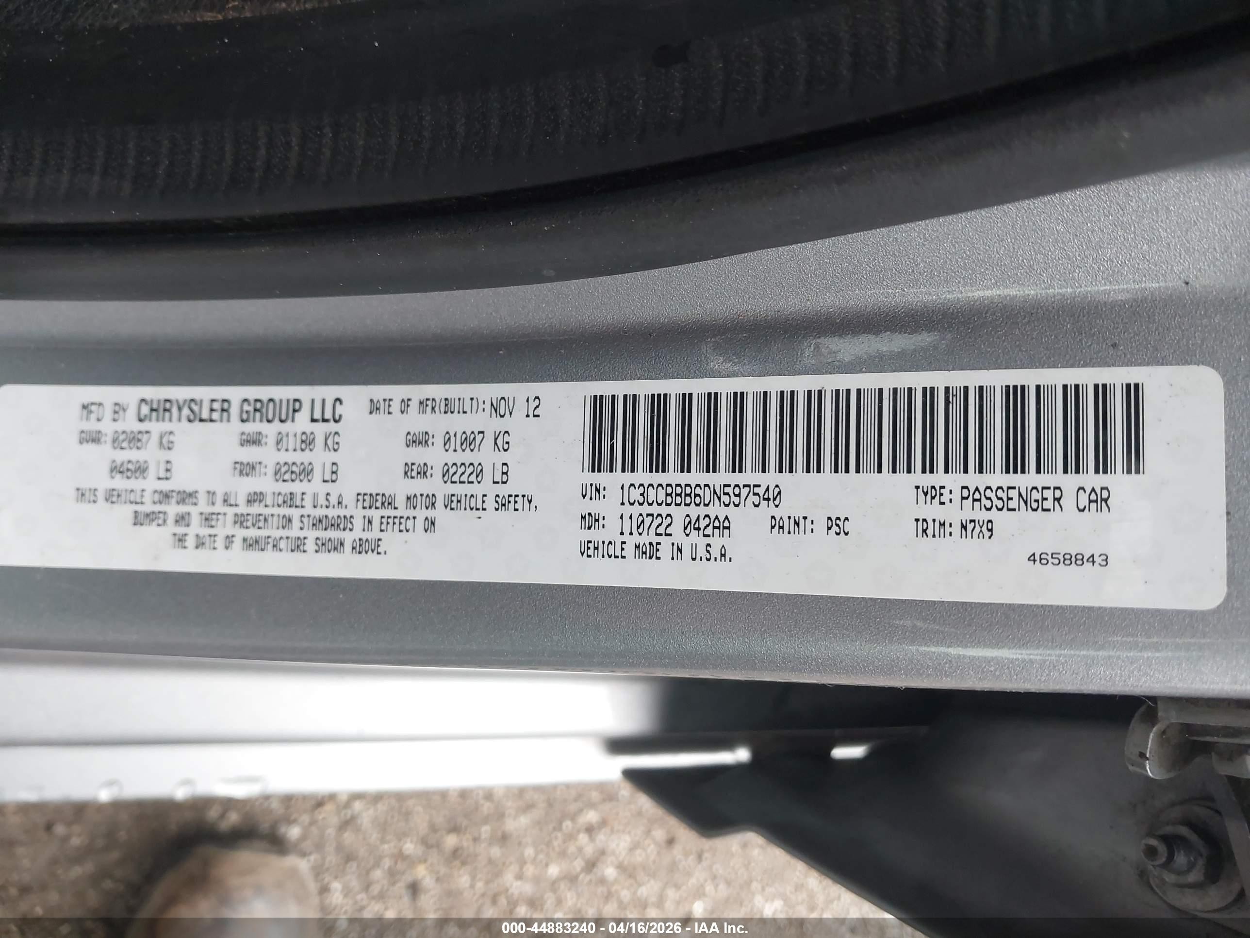2013 Chrysler 200 Touring Silver vin: 1C3CCBBB6DN597540
