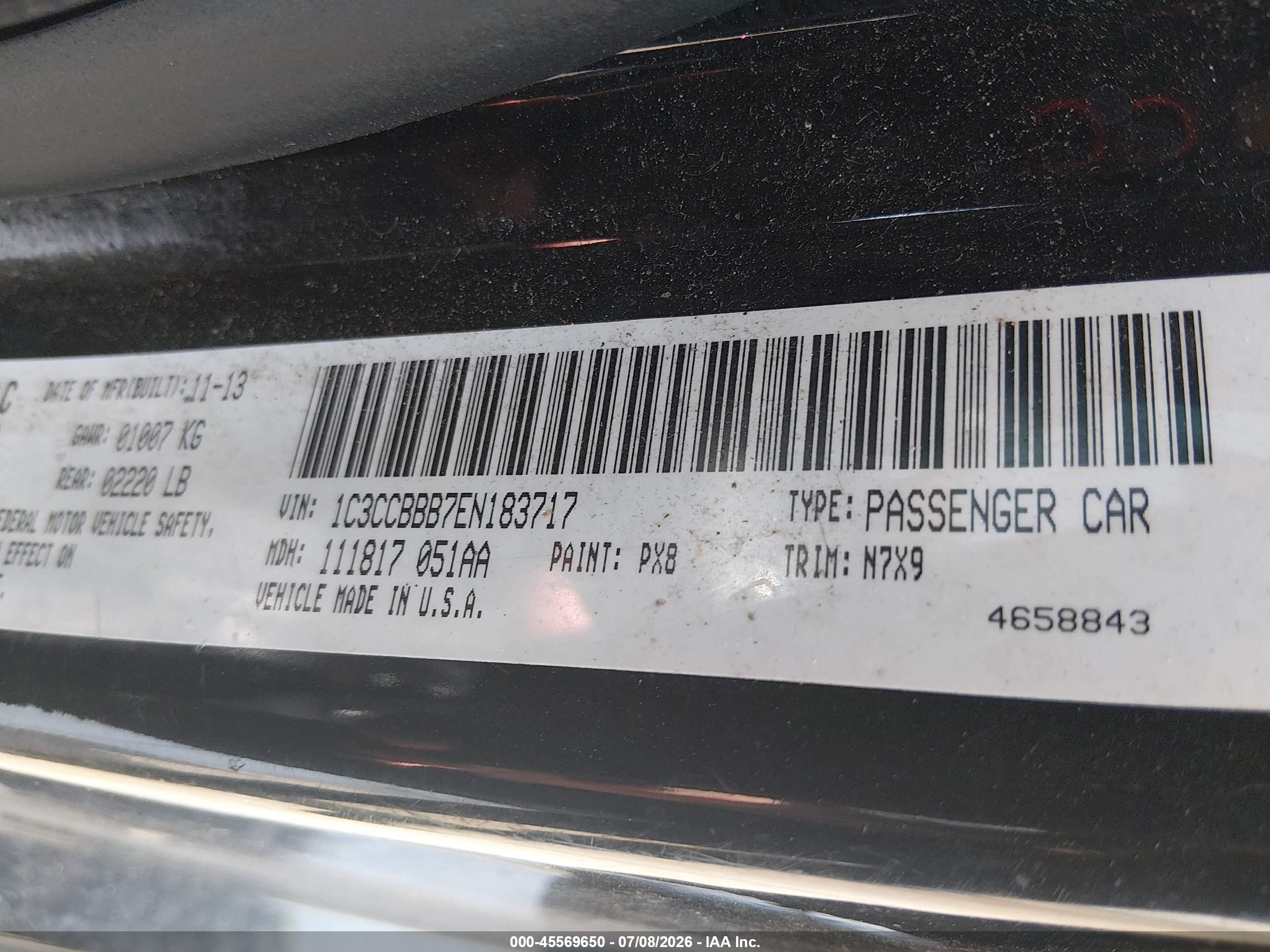 2014 Chrysler 200 Touring Black vin: 1C3CCBBB7EN183717