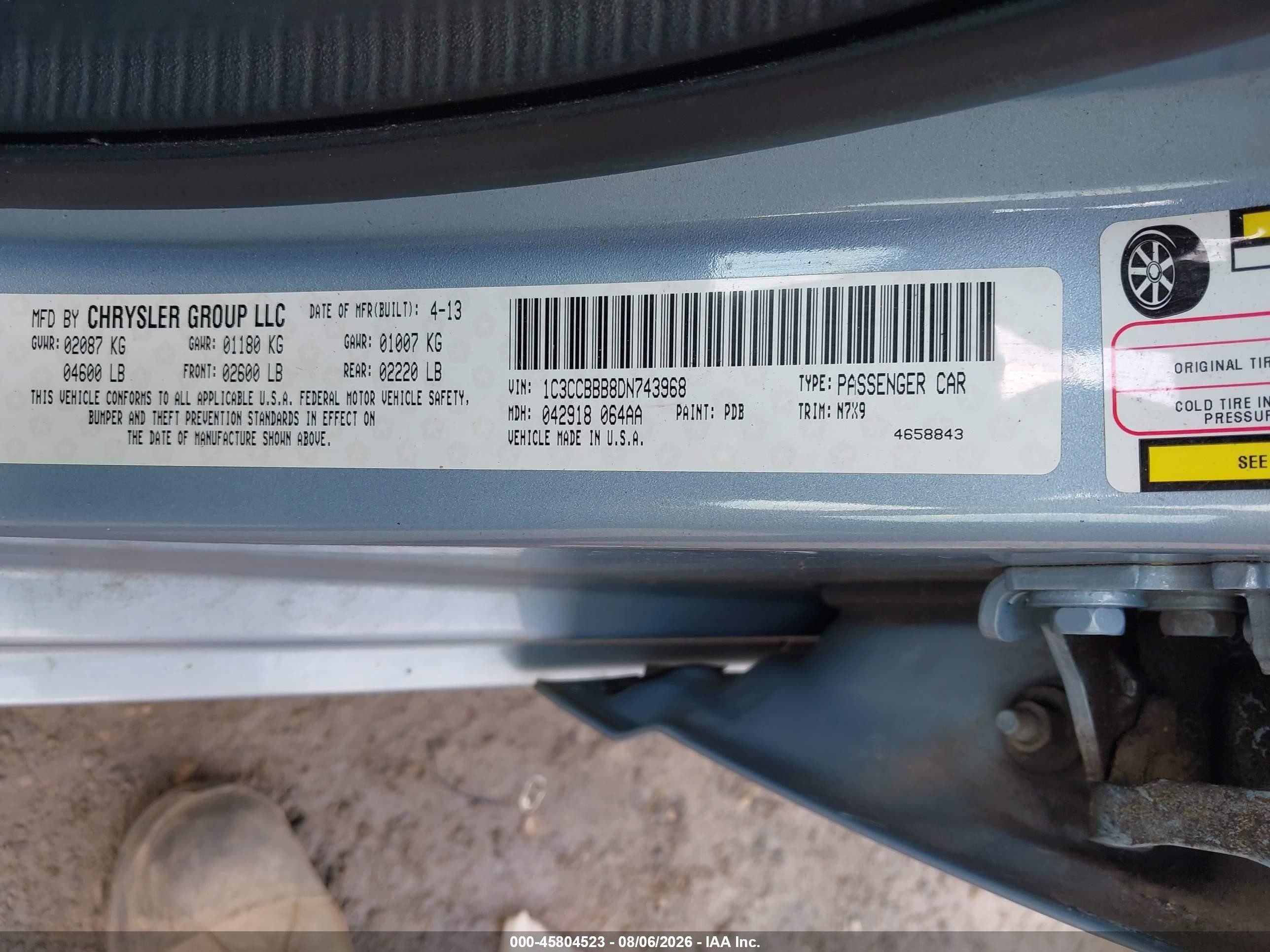 2013 Chrysler 200 Touring Blue vin: 1C3CCBBB8DN743968