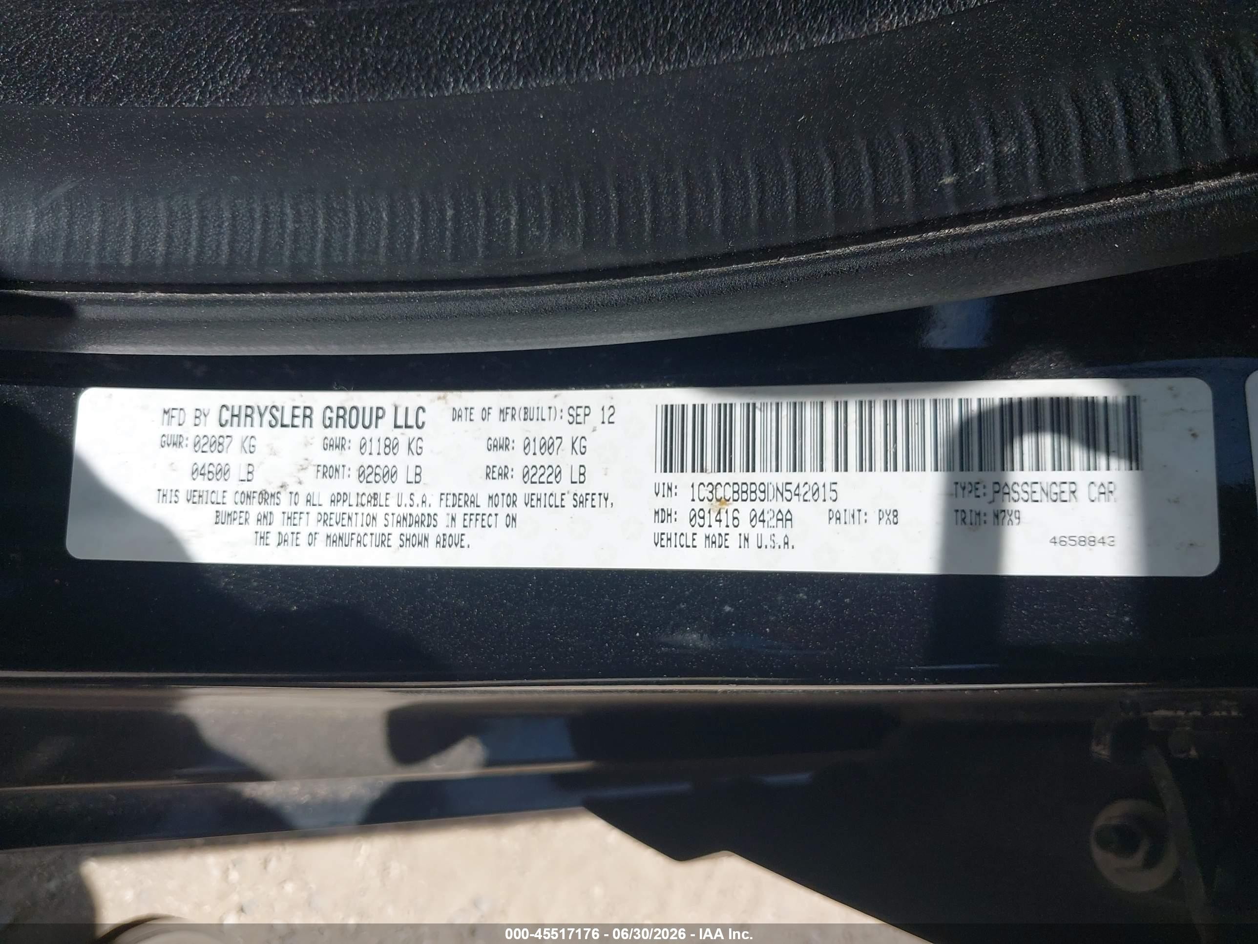 2013 Chrysler 200 Touring Black vin: 1C3CCBBB9DN542015