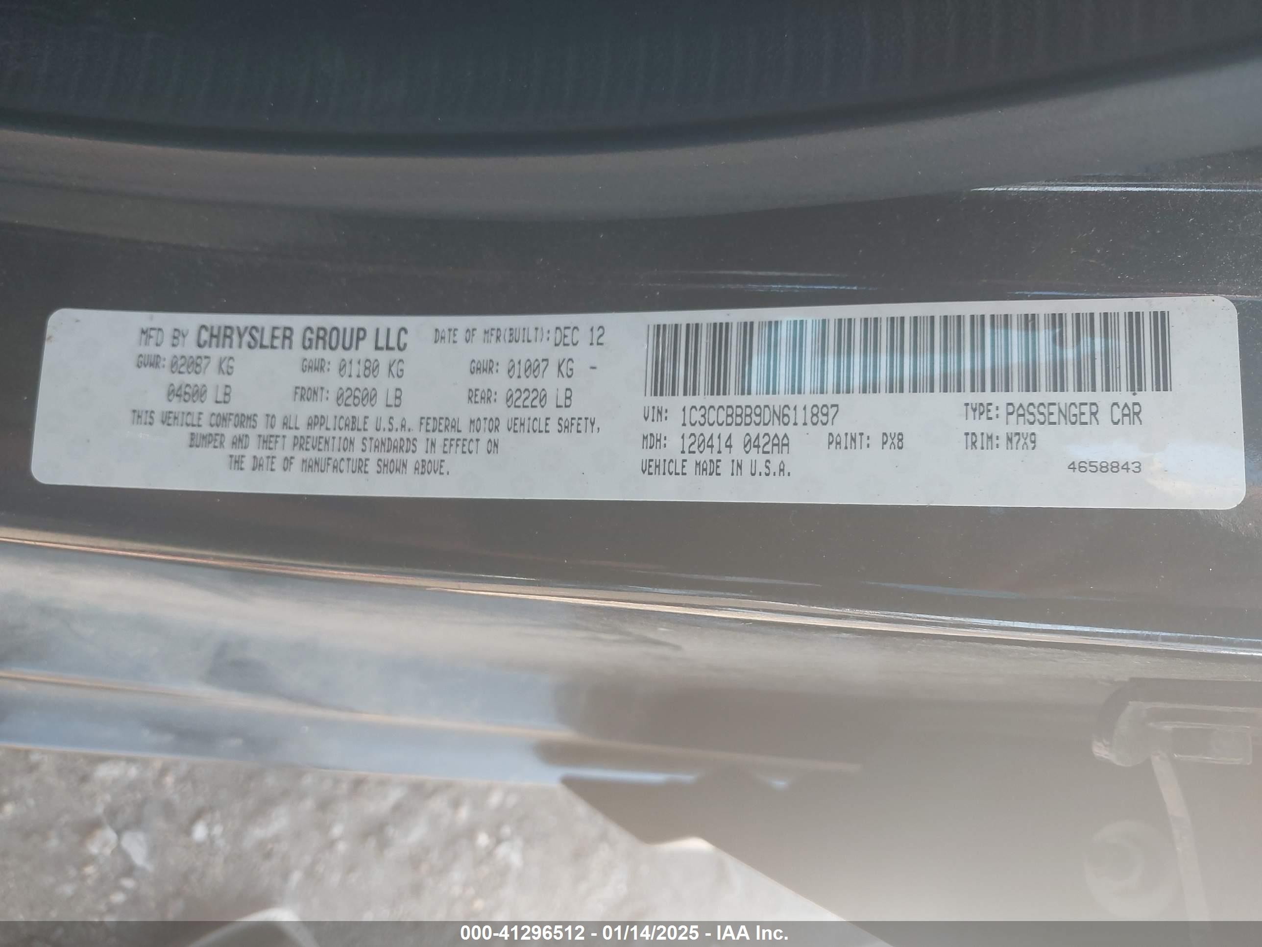 2013 Chrysler 200 Touring Black vin: 1C3CCBBB9DN611897