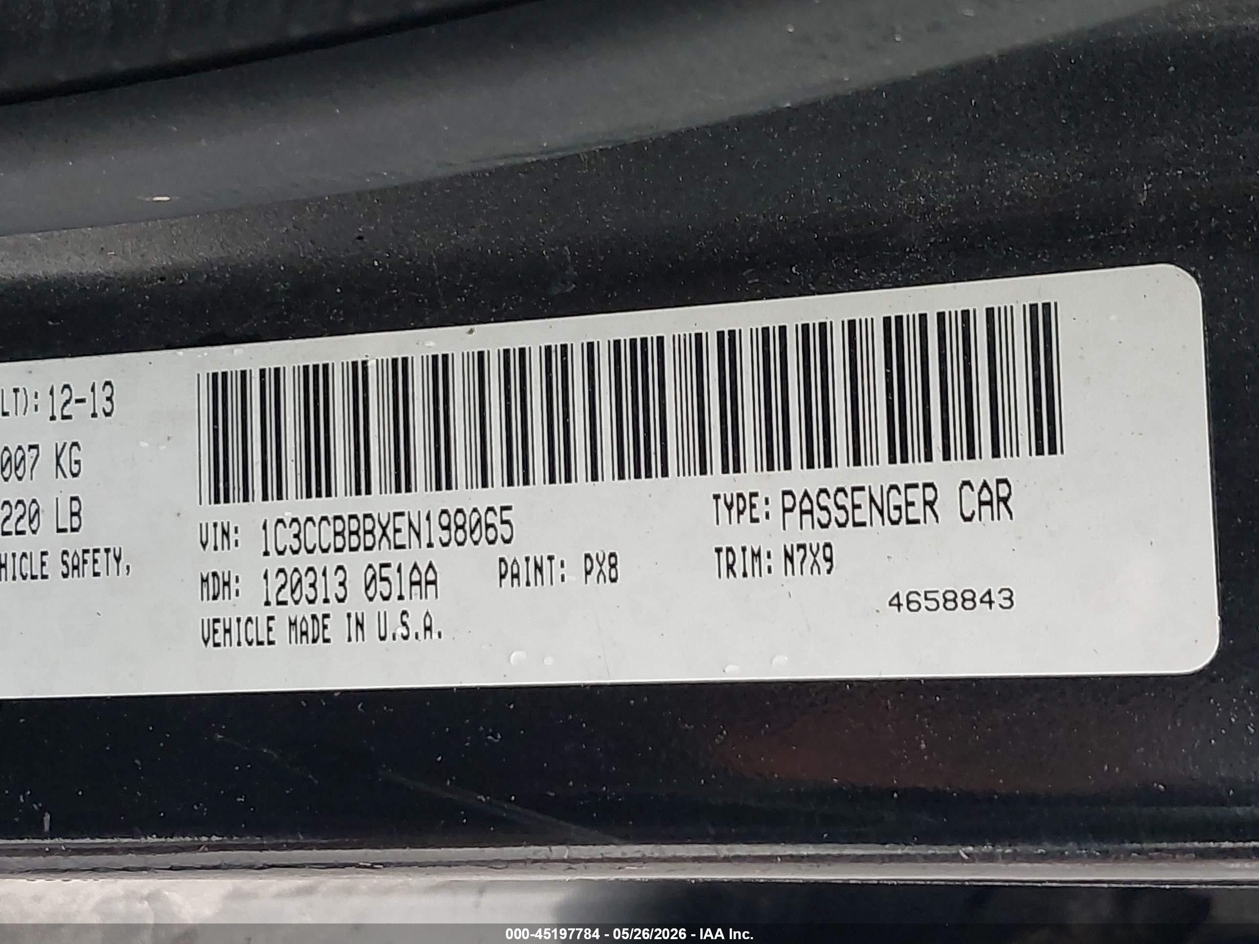 2014 Chrysler 200 Touring Black vin: 1C3CCBBBXEN198065