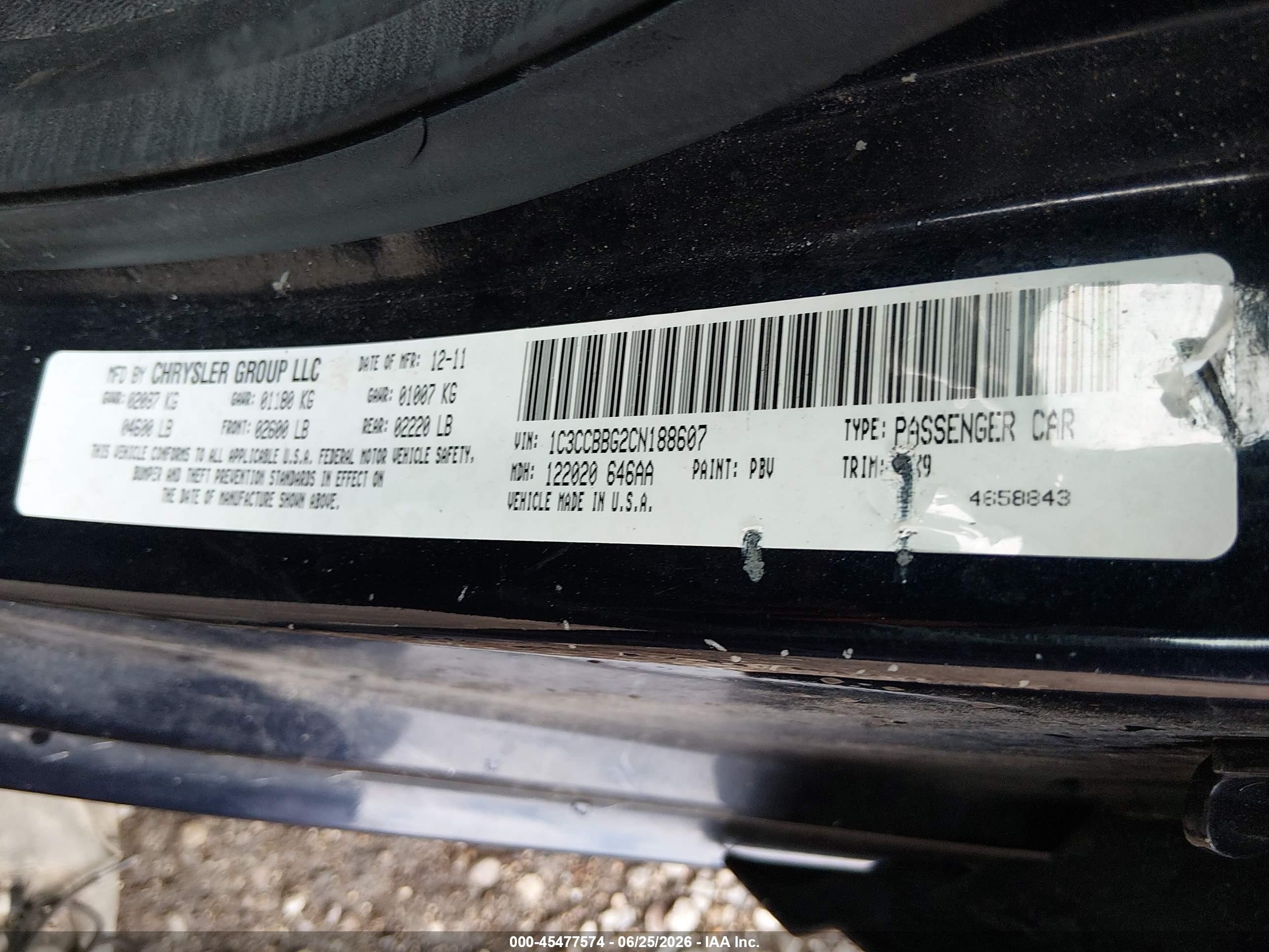 2012 Chrysler 200 Touring Dark Blue vin: 1C3CCBBG2CN188607