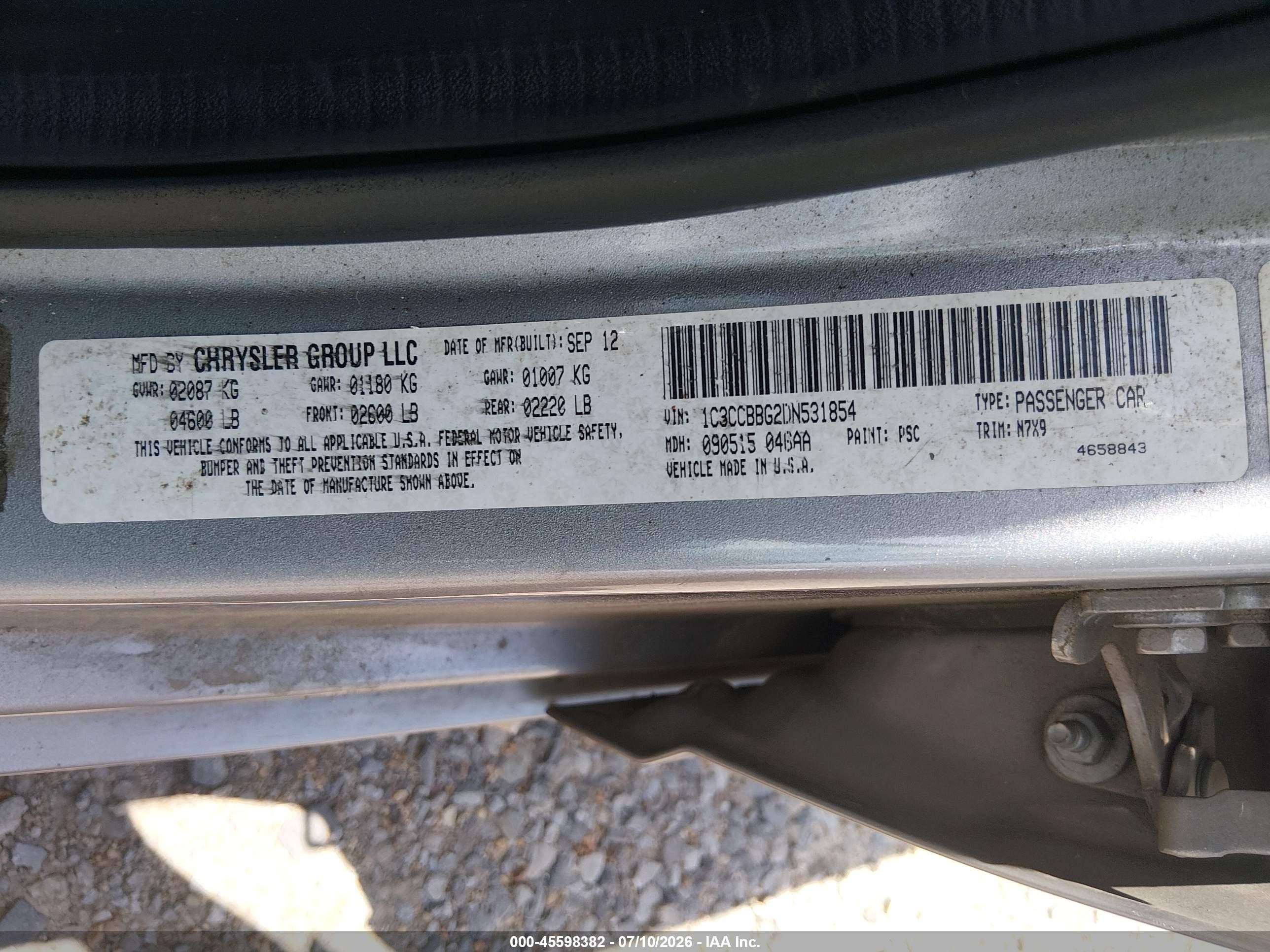 2013 Chrysler 200 Touring Silver vin: 1C3CCBBG2DN531854