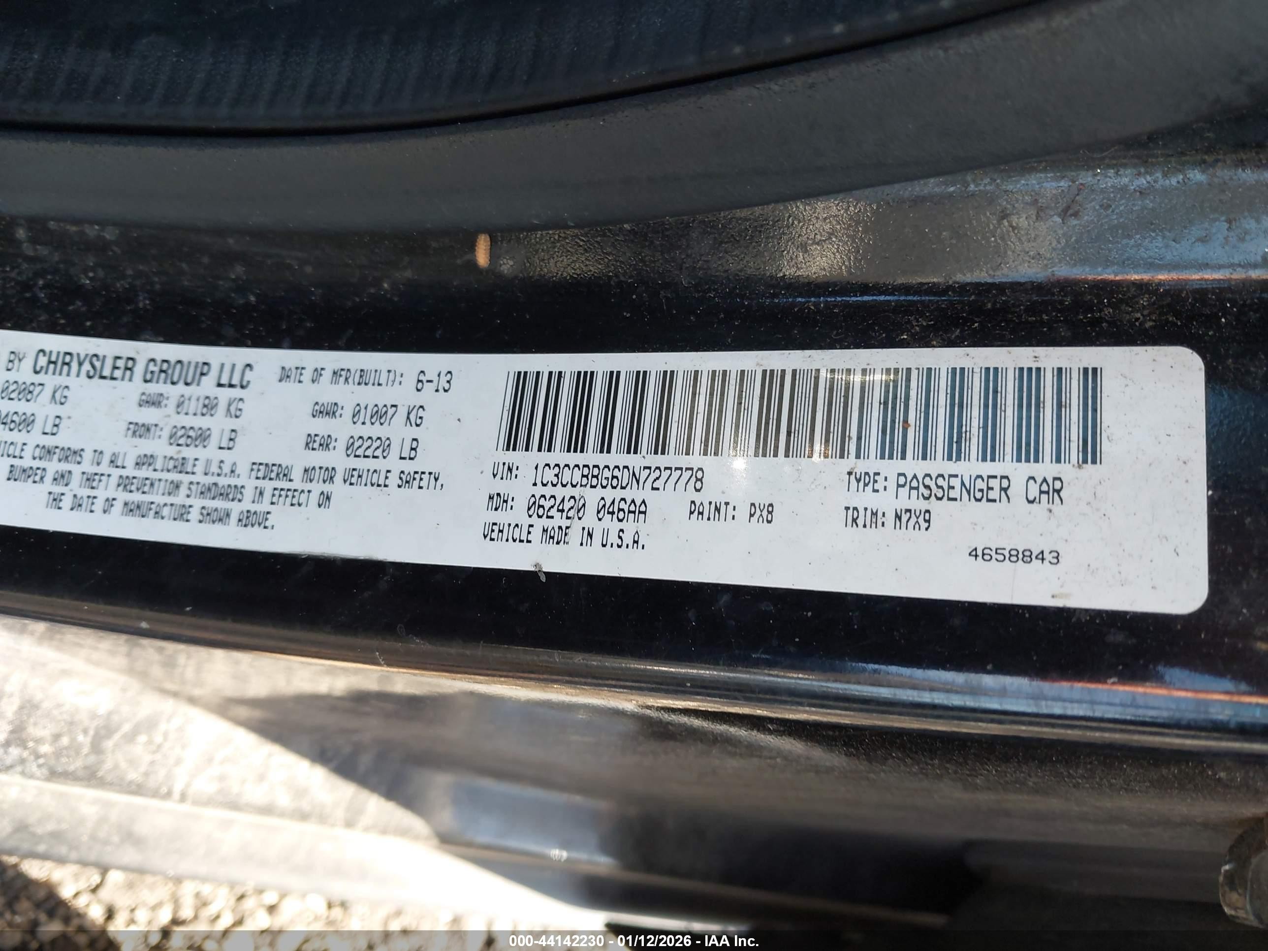2013 Chrysler 200 Touring Black vin: 1C3CCBBG6DN727778