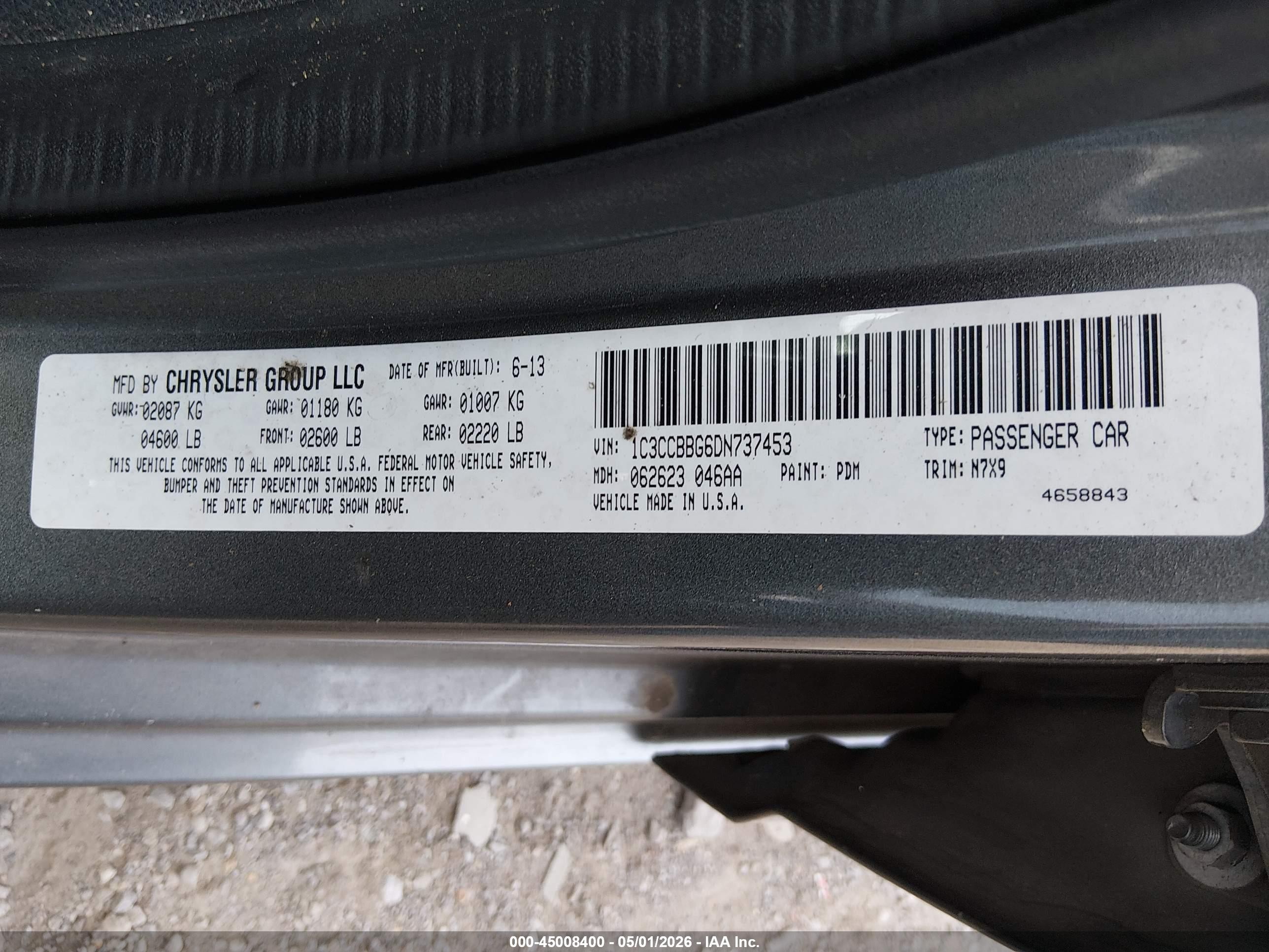 2013 Chrysler 200 Touring Gray vin: 1C3CCBBG6DN737453
