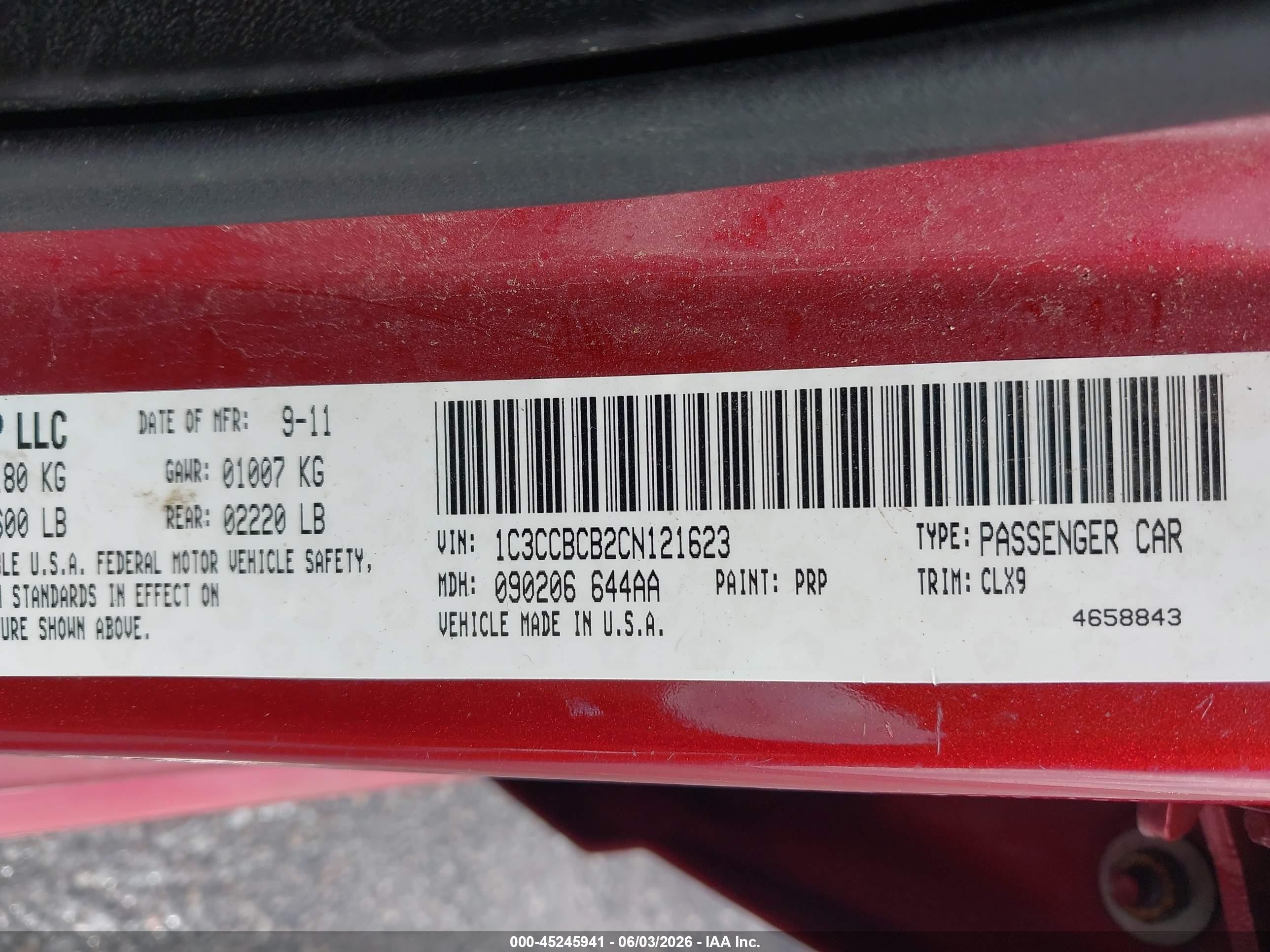2012 Chrysler 200 Limited Red vin: 1C3CCBCB2CN121623