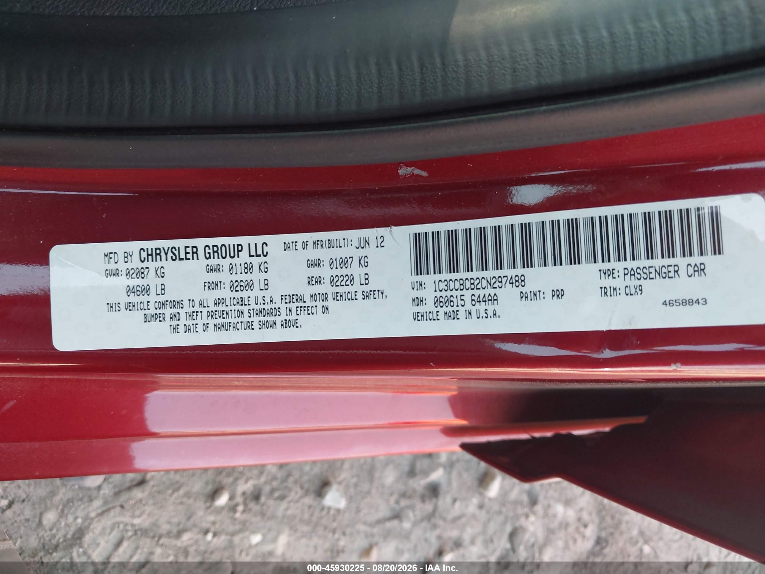 2012 Chrysler 200 Limited Red vin: 1C3CCBCB2CN297488