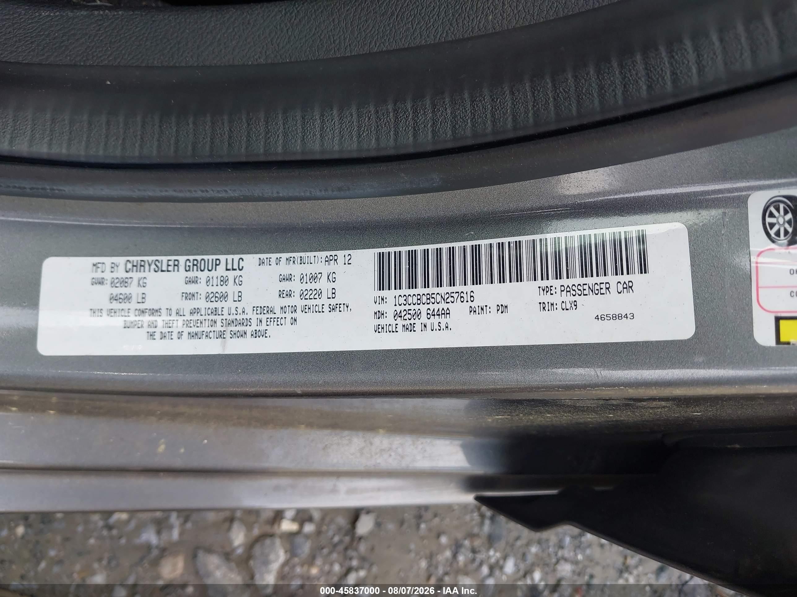 2012 Chrysler 200 Limited Серый vin: 1C3CCBCB5CN257616