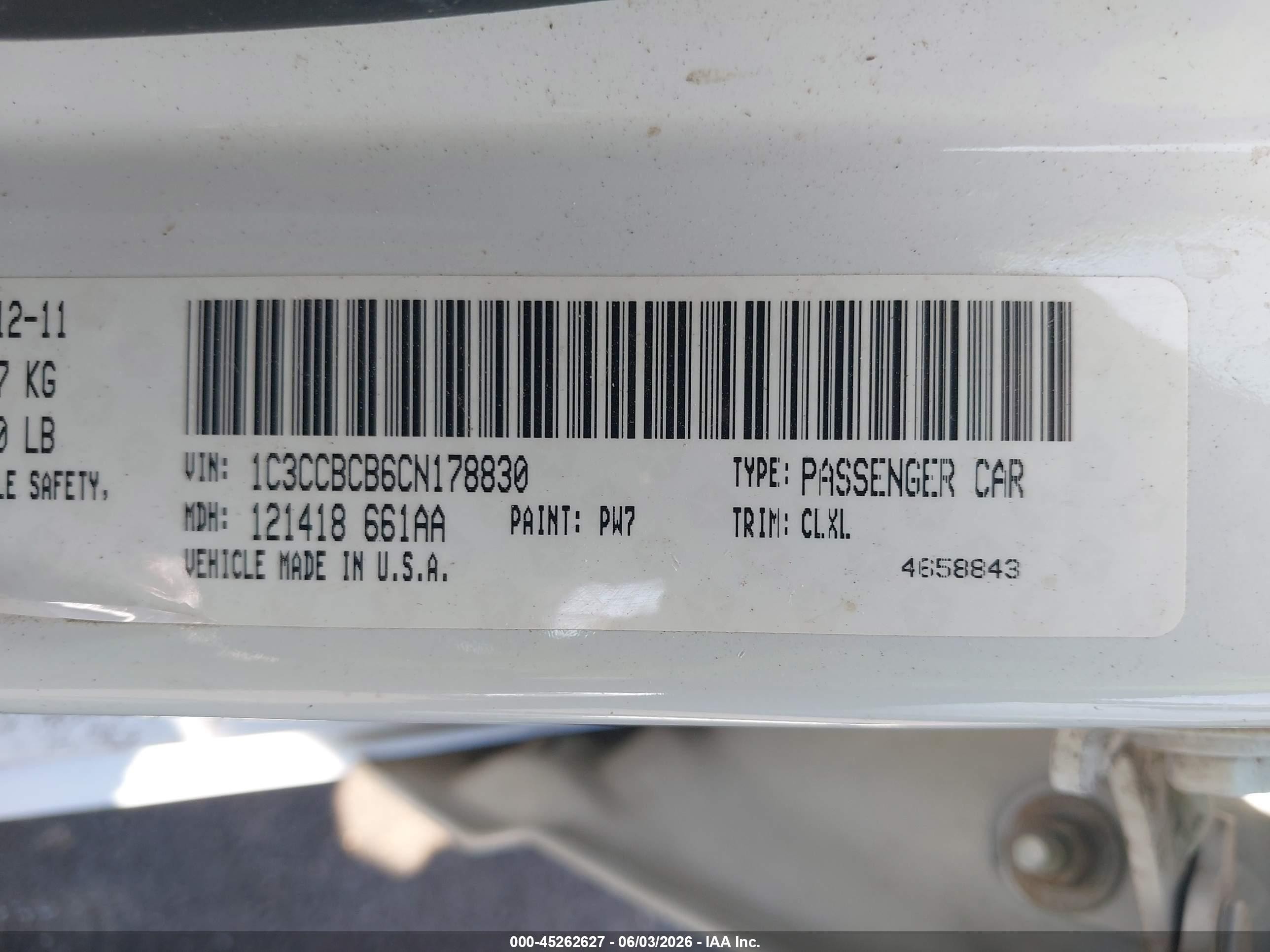 2012 Chrysler 200 Limited Белый vin: 1C3CCBCB6CN178830