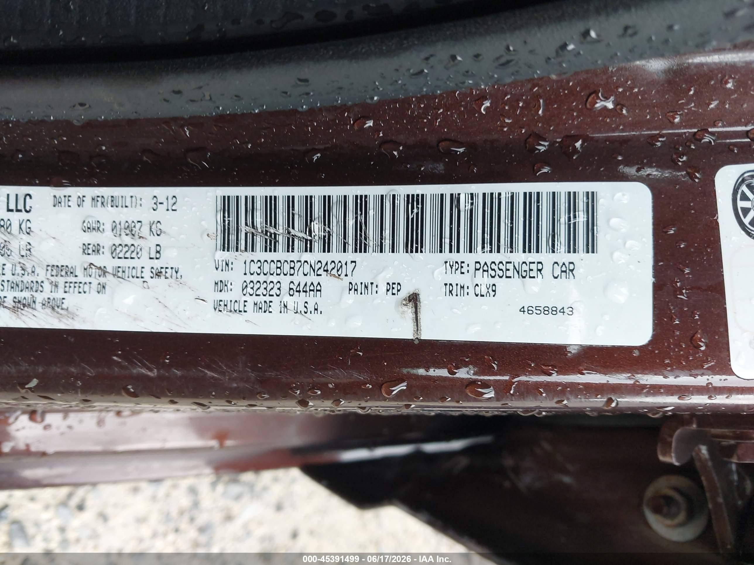 2012 Chrysler 200 Limited Maroon vin: 1C3CCBCB7CN242017