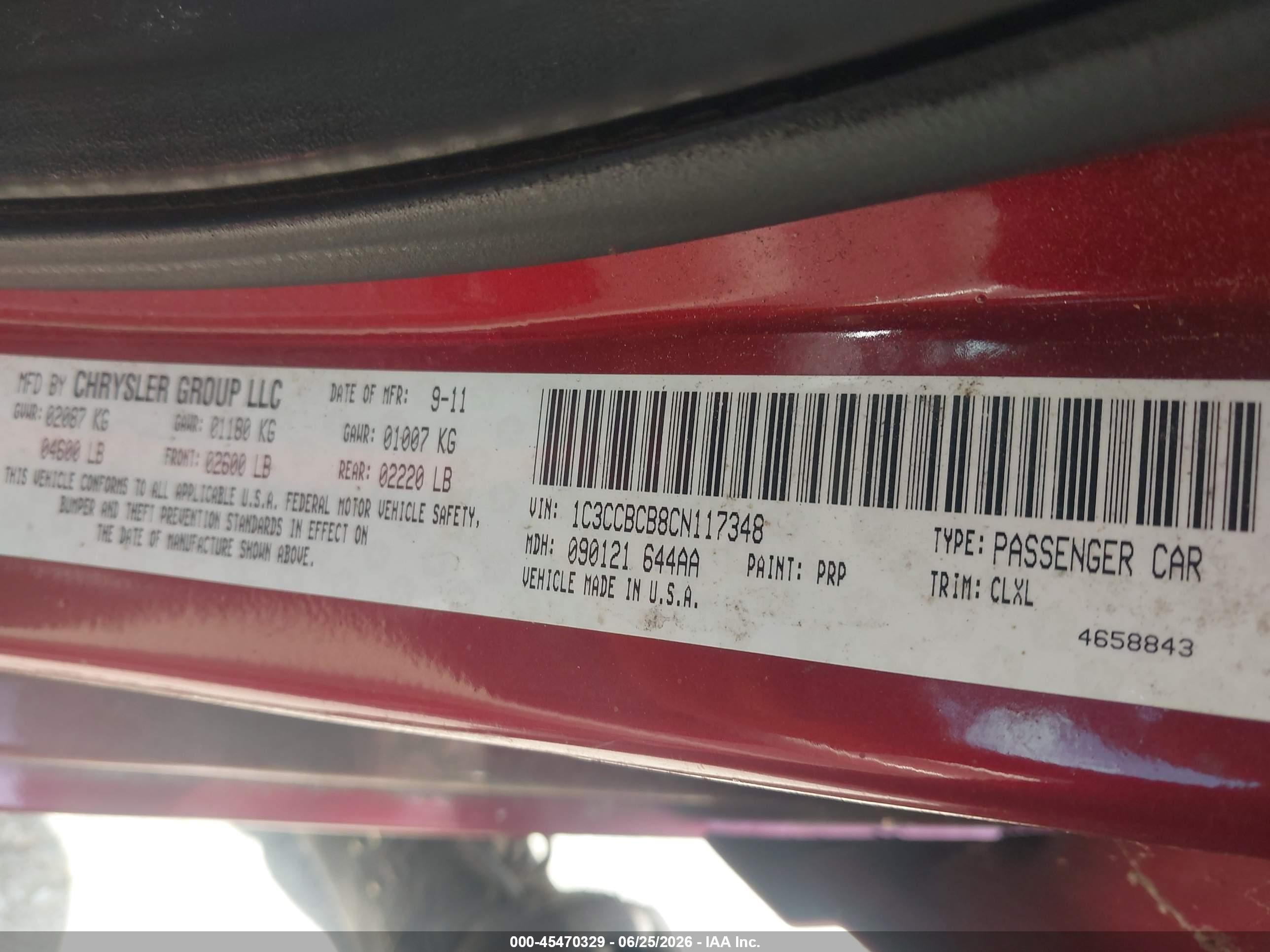 2012 Chrysler 200 Limited Red vin: 1C3CCBCB8CN117348