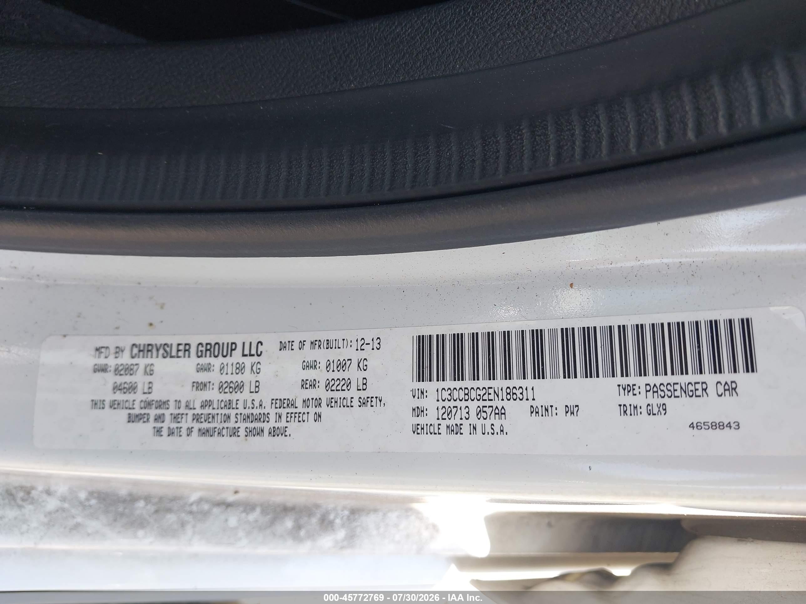 2014 Chrysler 200 Limited White vin: 1C3CCBCG2EN186311