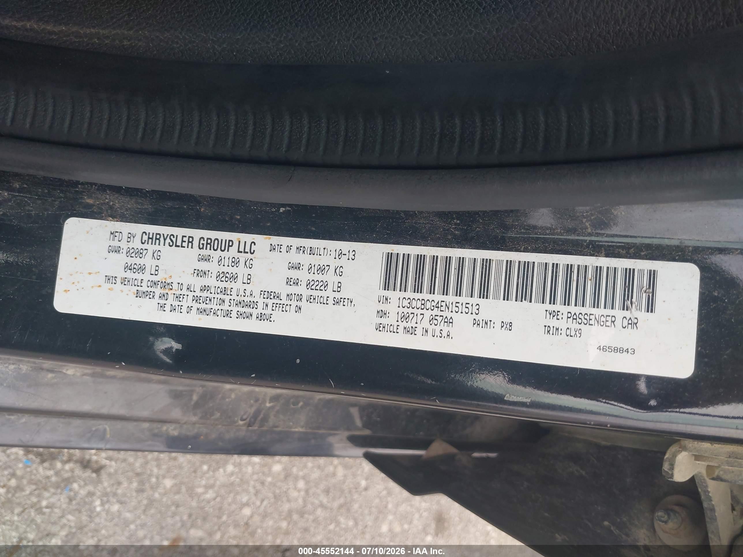 2014 Chrysler 200 Limited Черный vin: 1C3CCBCG4EN151513