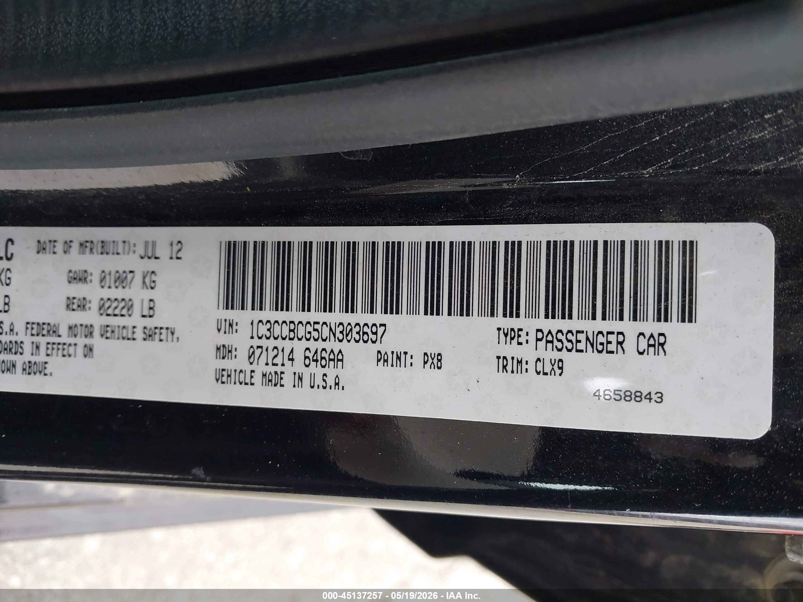 2012 Chrysler 200 Limited Black vin: 1C3CCBCG5CN303697