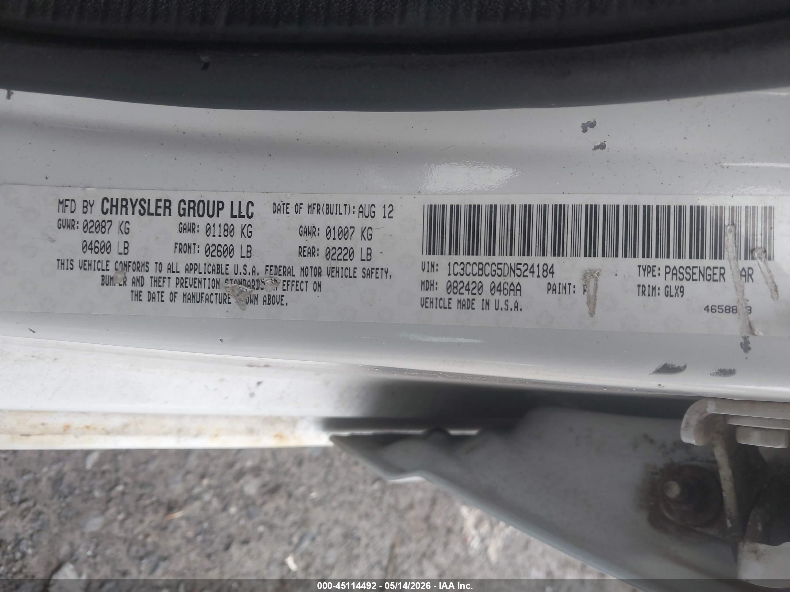 2013 Chrysler 200 Limited White vin: 1C3CCBCG5DN524184