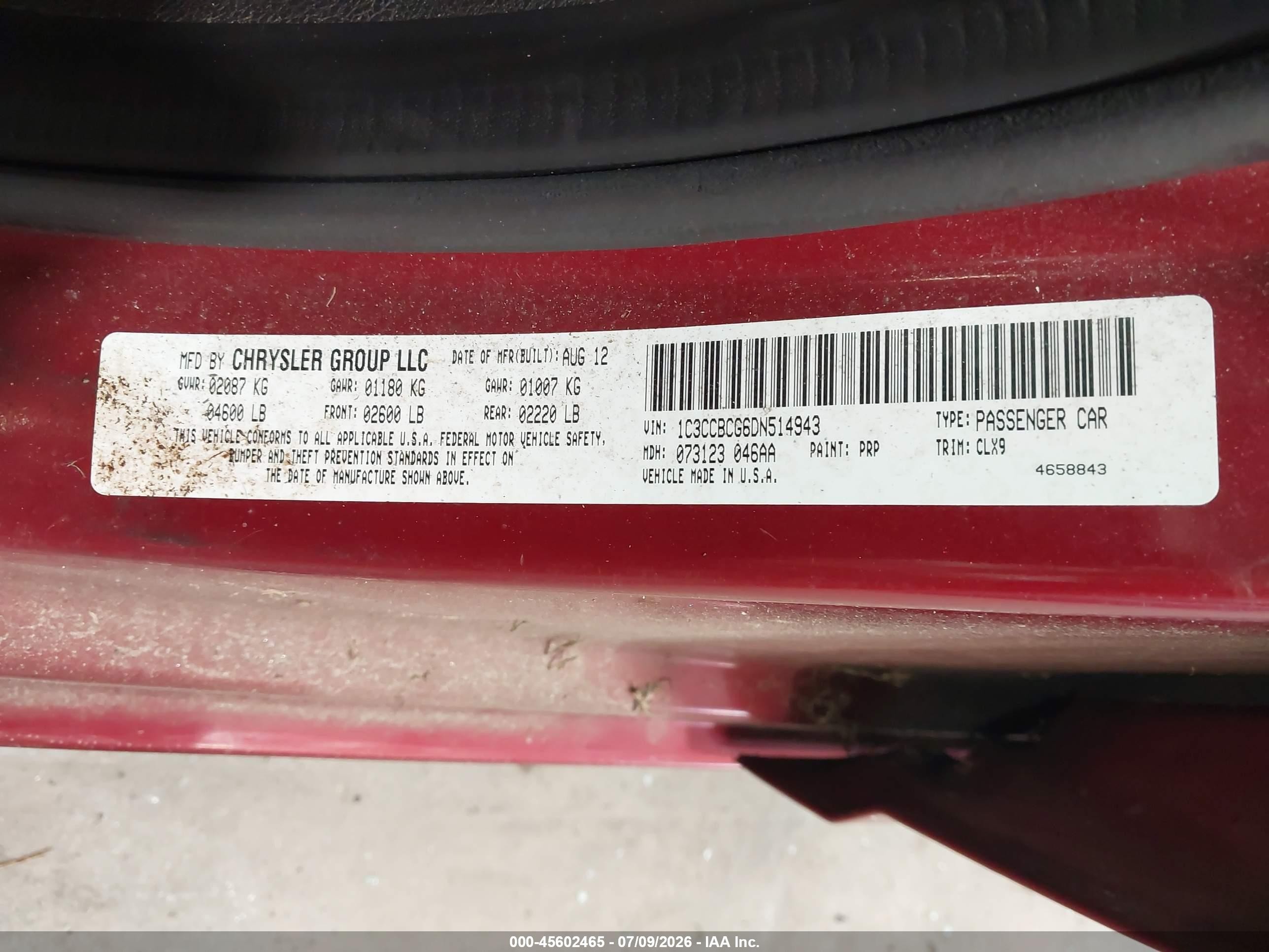 2013 Chrysler 200 Limited Burgundy vin: 1C3CCBCG6DN514943