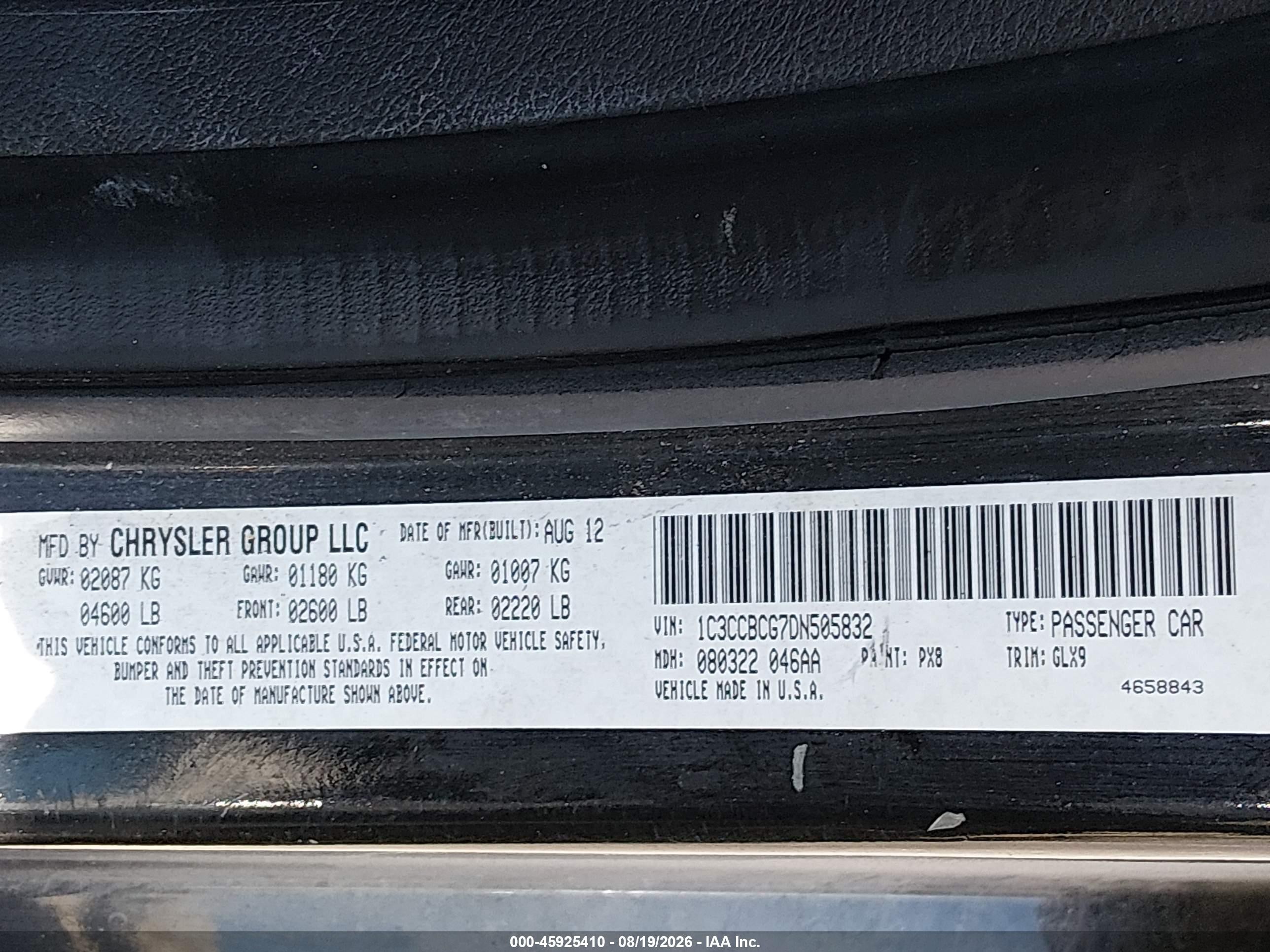 2013 Chrysler 200 Limited Black vin: 1C3CCBCG7DN505832