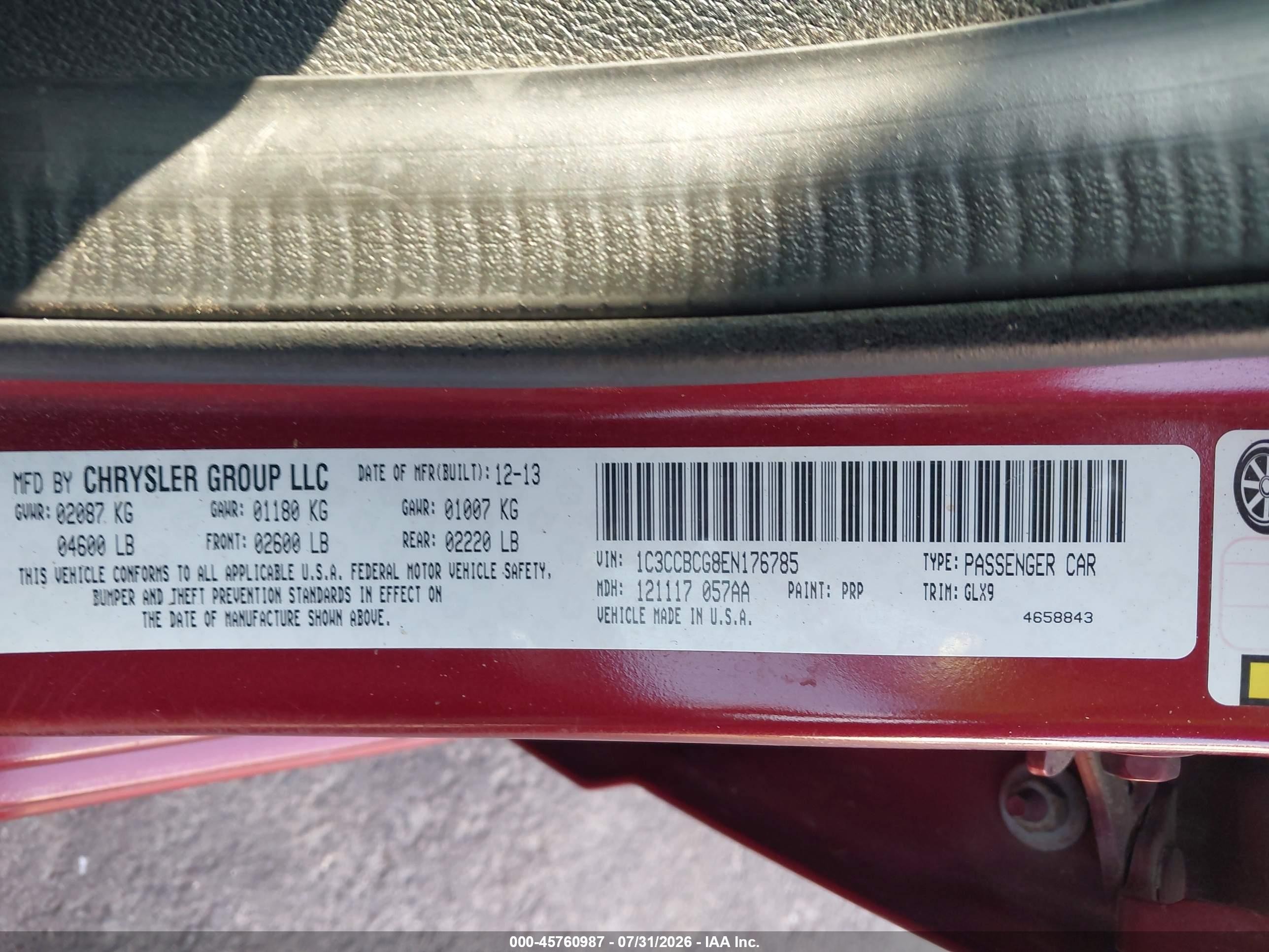 2014 Chrysler 200 Limited Red vin: 1C3CCBCG8EN176785