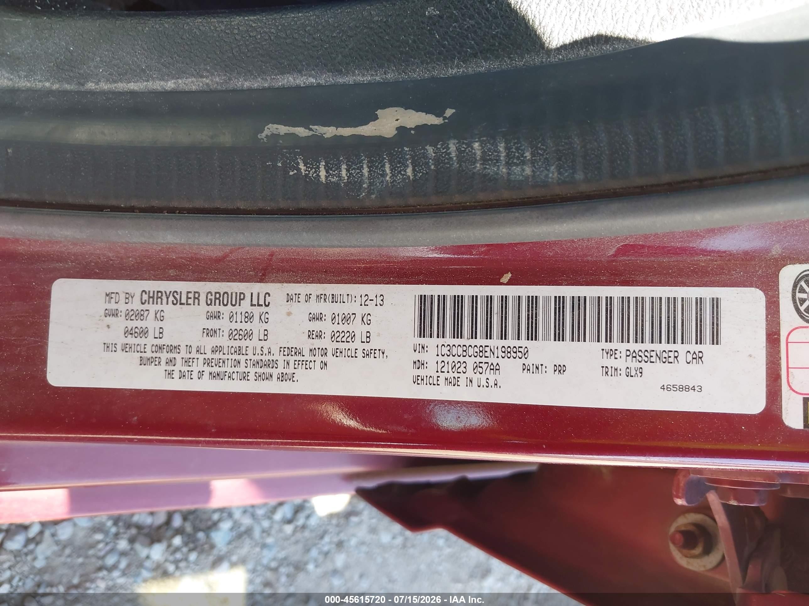2014 Chrysler 200 Limited Красный vin: 1C3CCBCG8EN198950