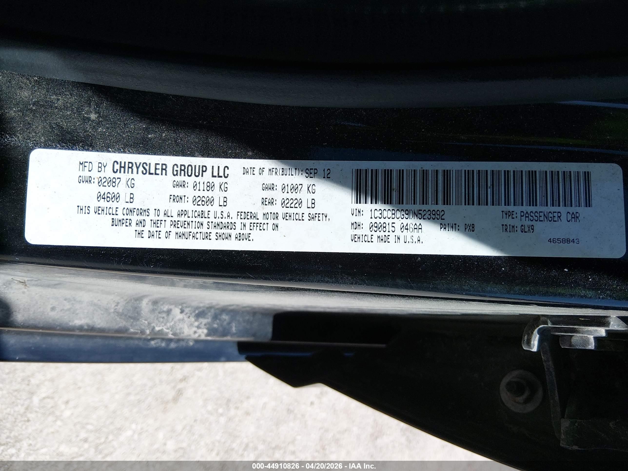 2013 Chrysler 200 Limited Черный vin: 1C3CCBCG9DN523992