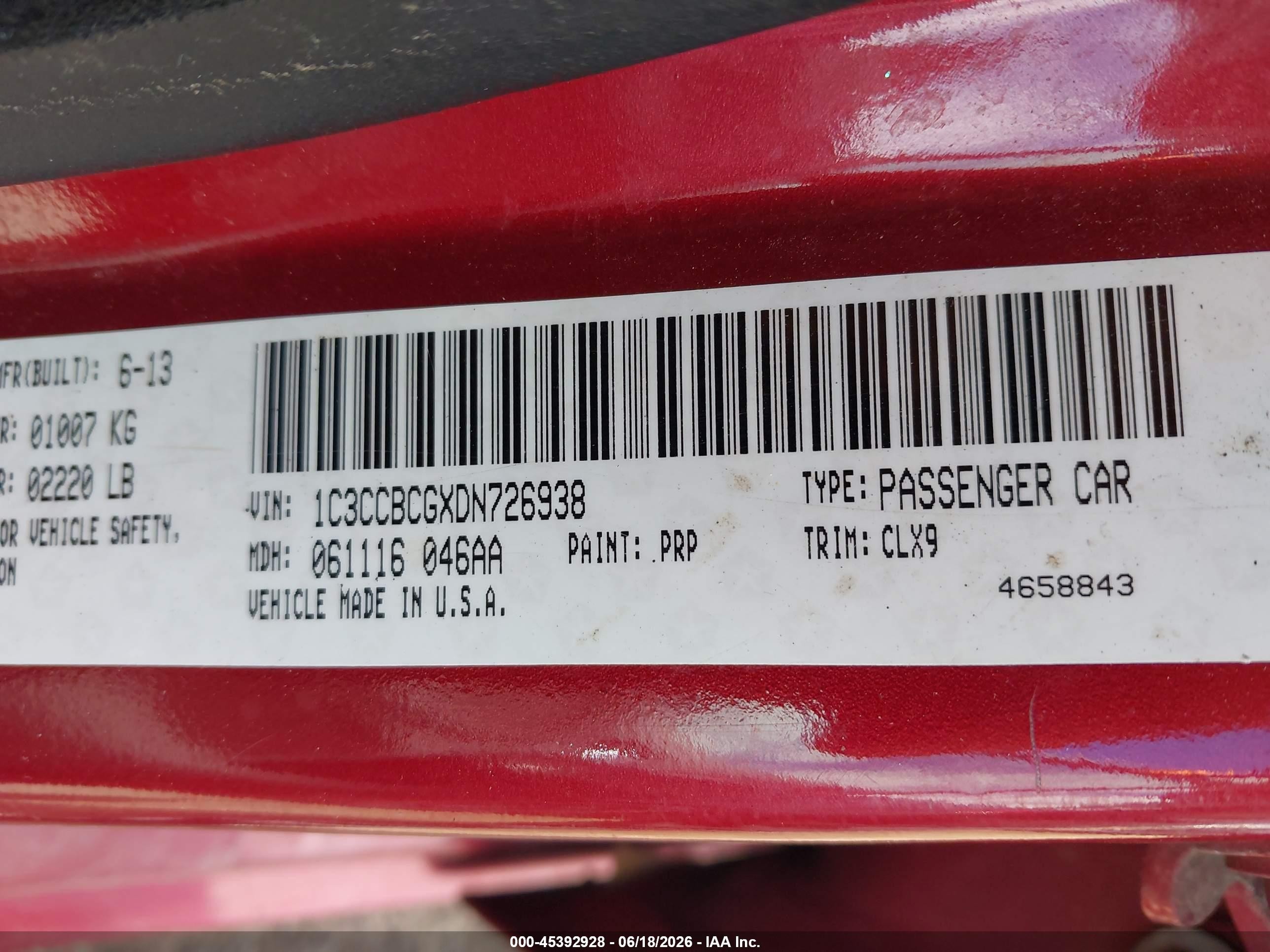 2013 Chrysler 200 Limited Red vin: 1C3CCBCGXDN726938