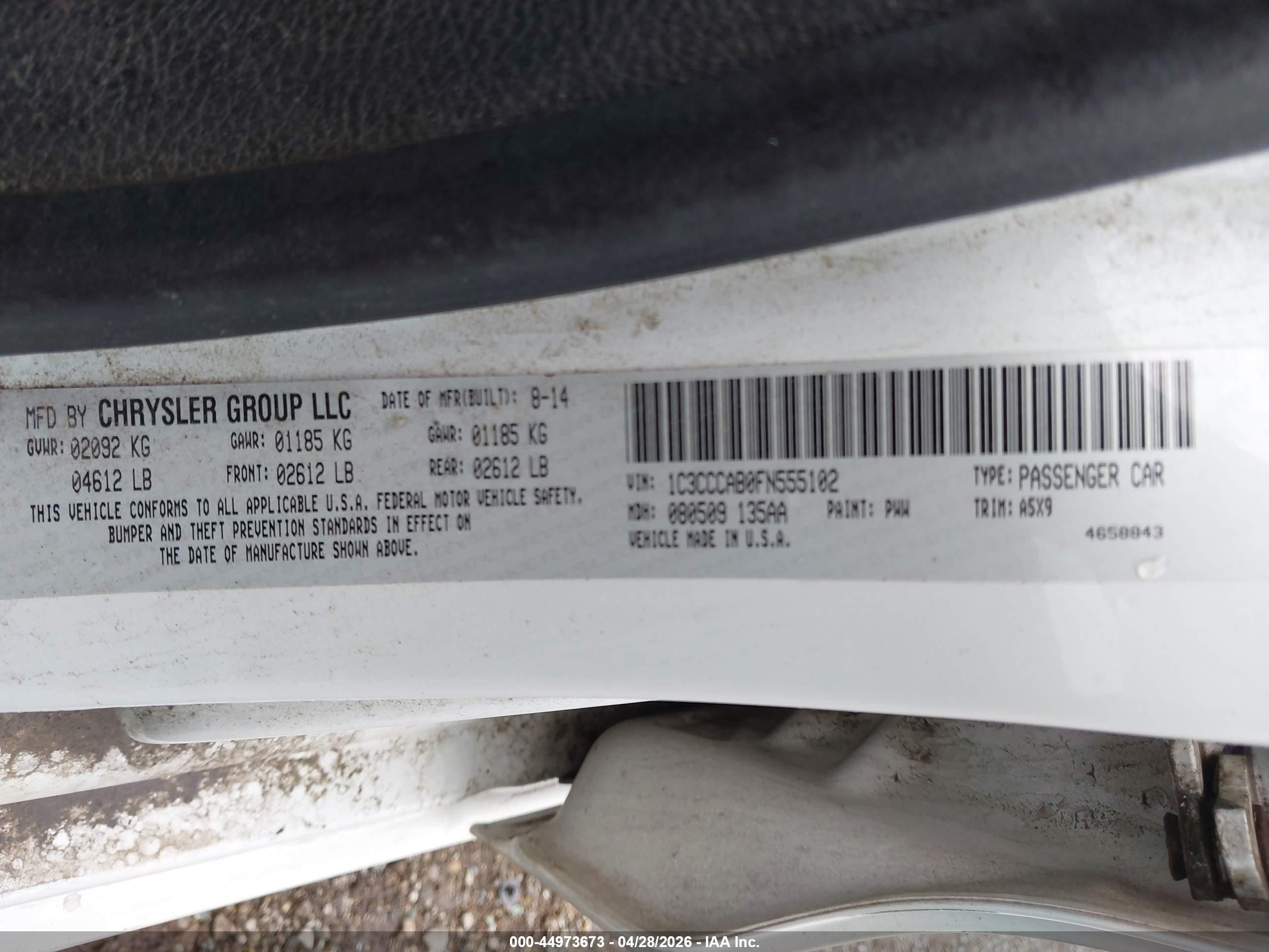 2015 Chrysler 200 Limited Белый vin: 1C3CCCAB0FN555102
