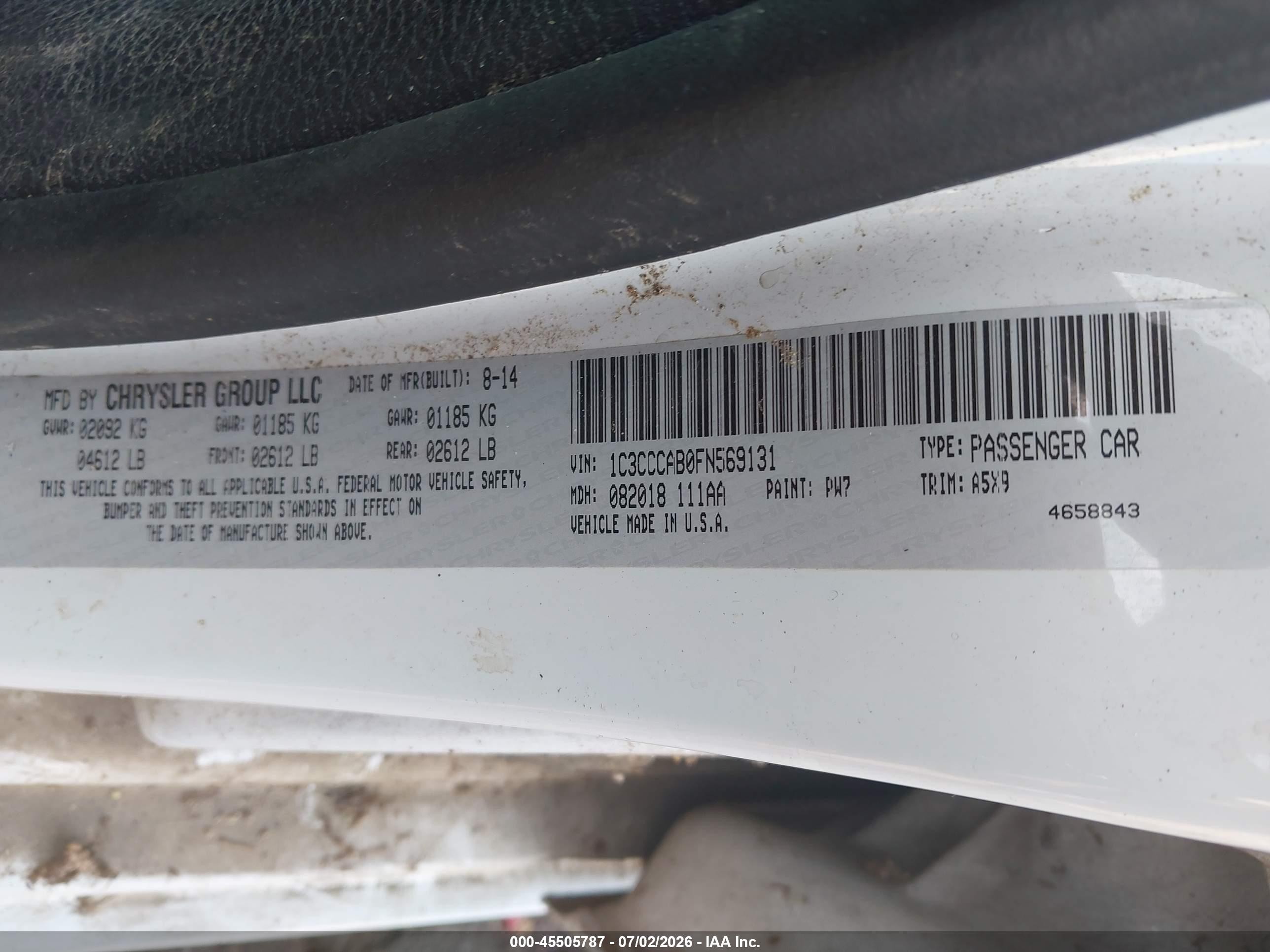 2015 Chrysler 200 Limited White vin: 1C3CCCAB0FN569131