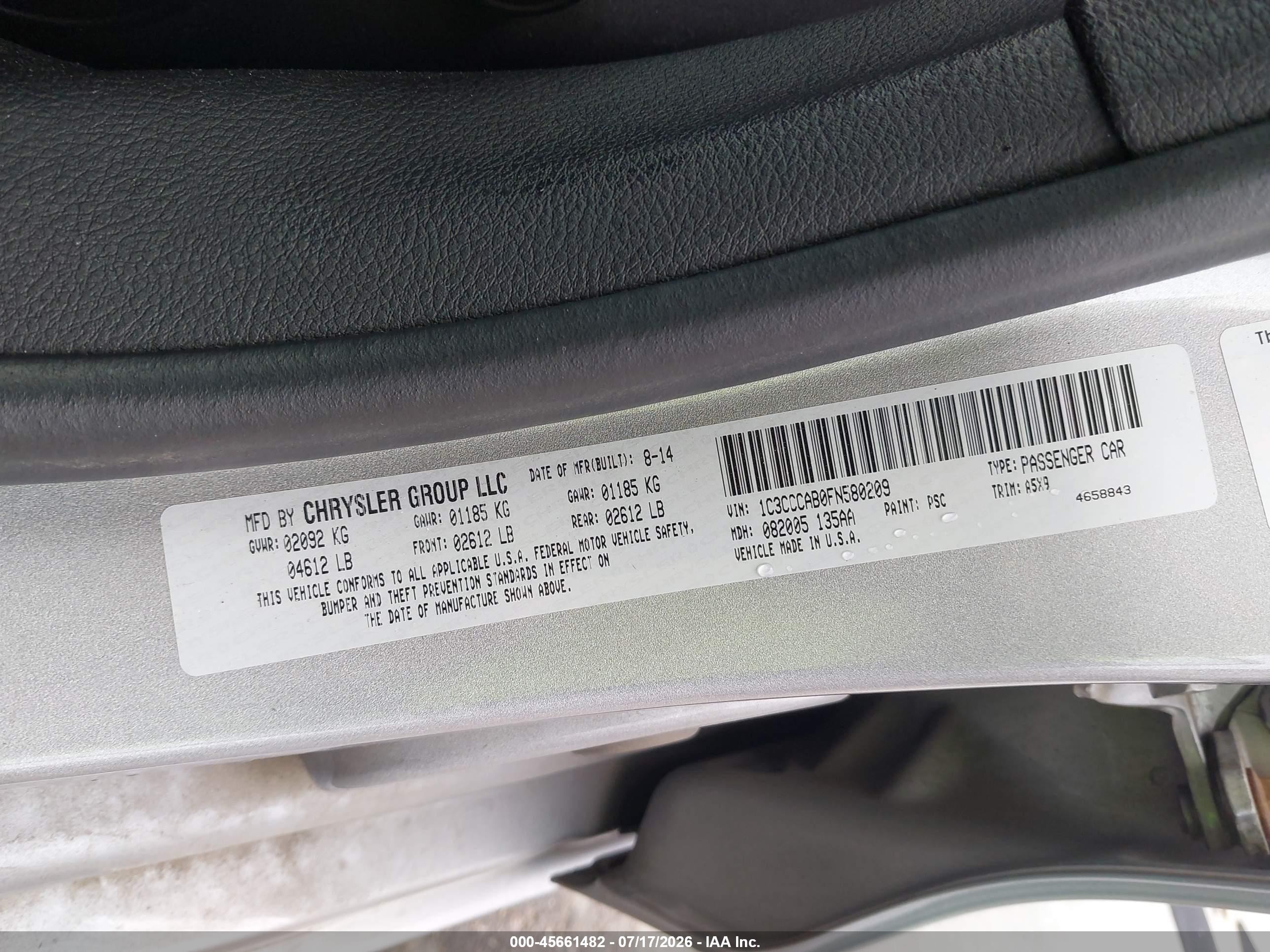 2015 Chrysler 200 Limited Silver vin: 1C3CCCAB0FN580209