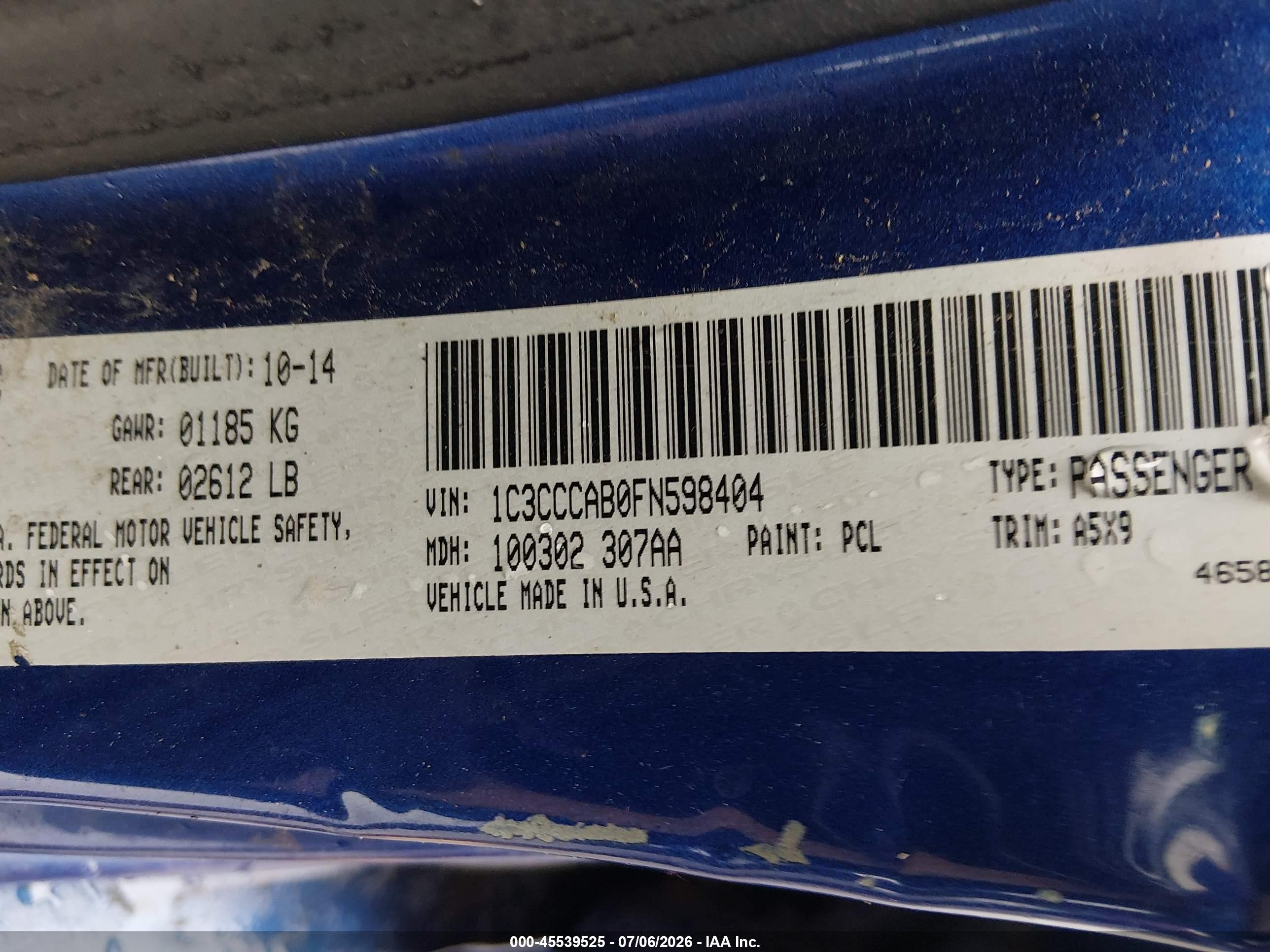 2015 Chrysler 200 Limited Blue vin: 1C3CCCAB0FN598404
