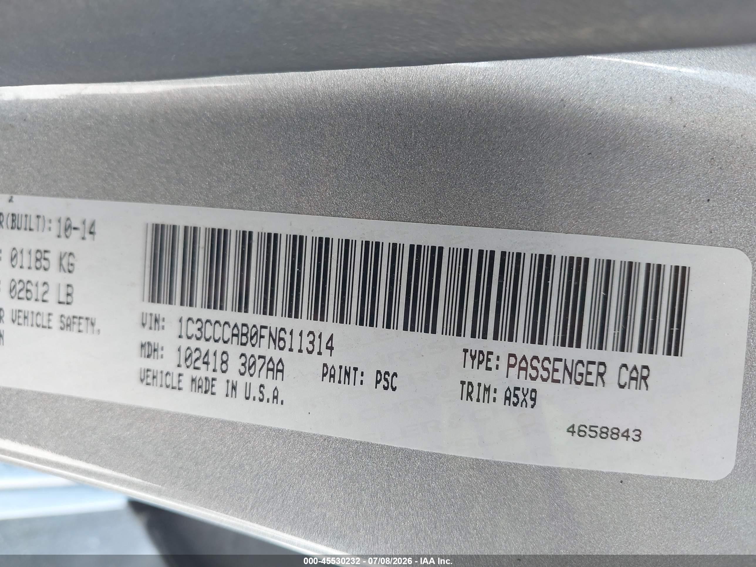 2015 Chrysler 200 Limited Серый vin: 1C3CCCAB0FN611314
