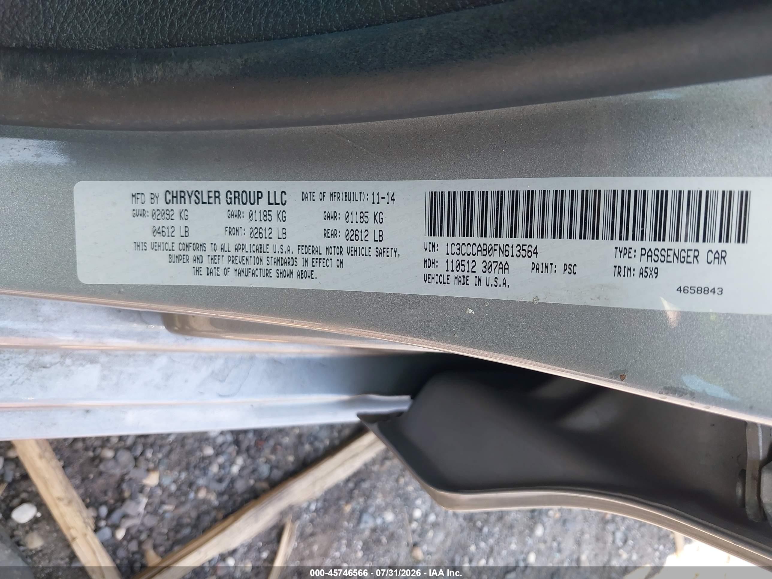2015 Chrysler 200 Limited Серебряный vin: 1C3CCCAB0FN613564