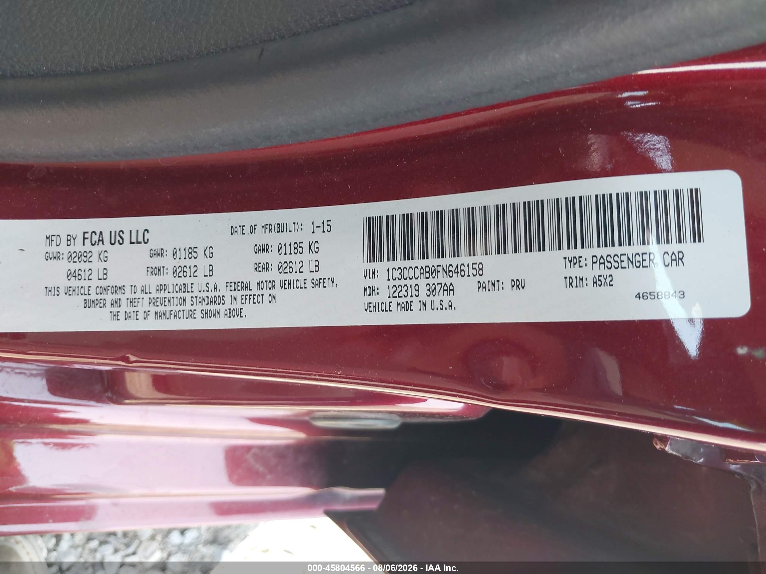 2015 Chrysler 200 Limited Maroon vin: 1C3CCCAB0FN646158