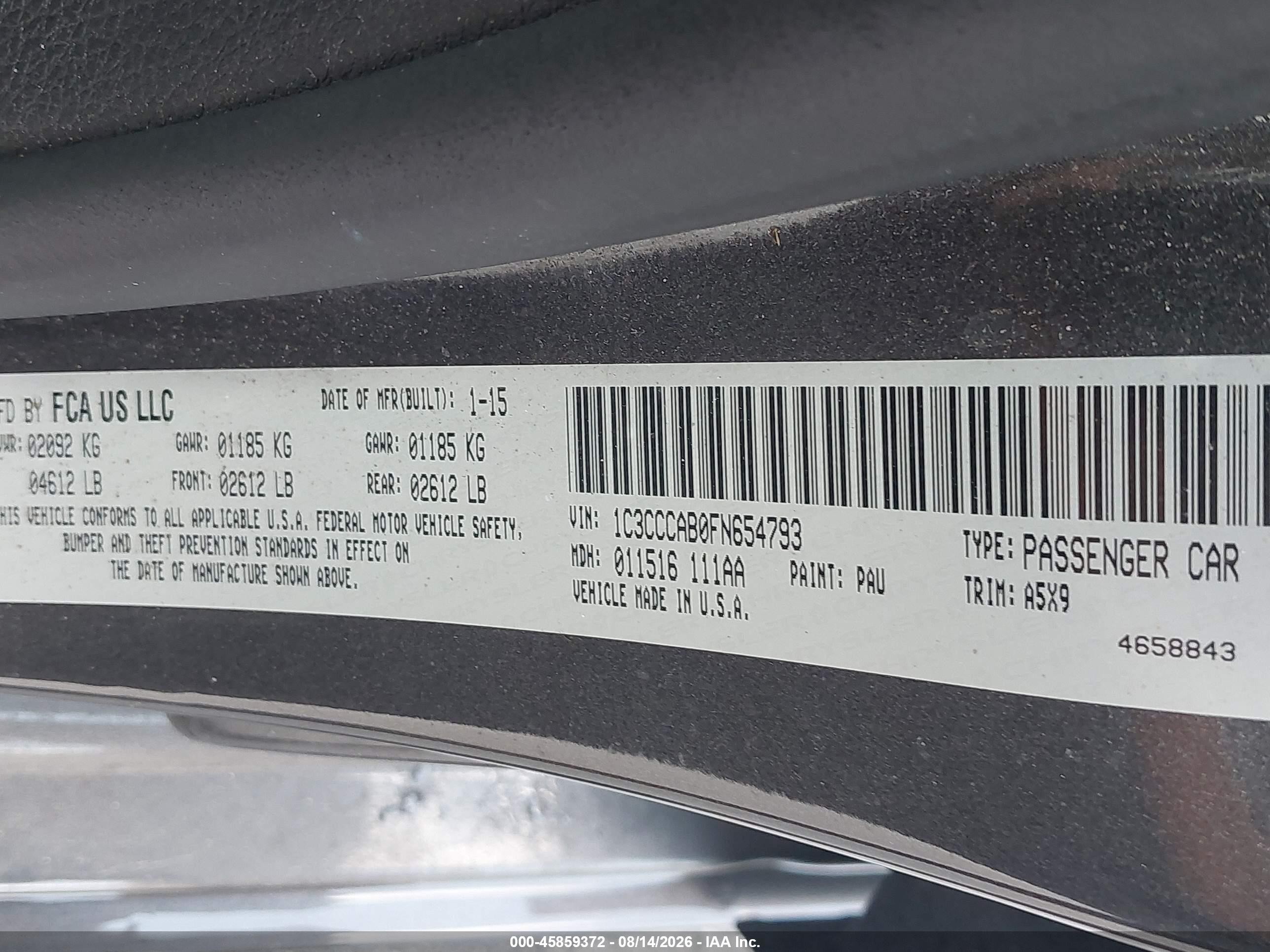 2015 Chrysler 200 Limited Gray vin: 1C3CCCAB0FN654793
