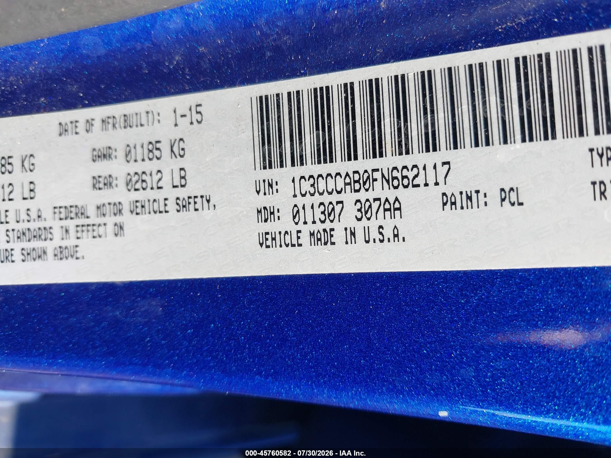 2015 Chrysler 200 Limited Blue vin: 1C3CCCAB0FN662117