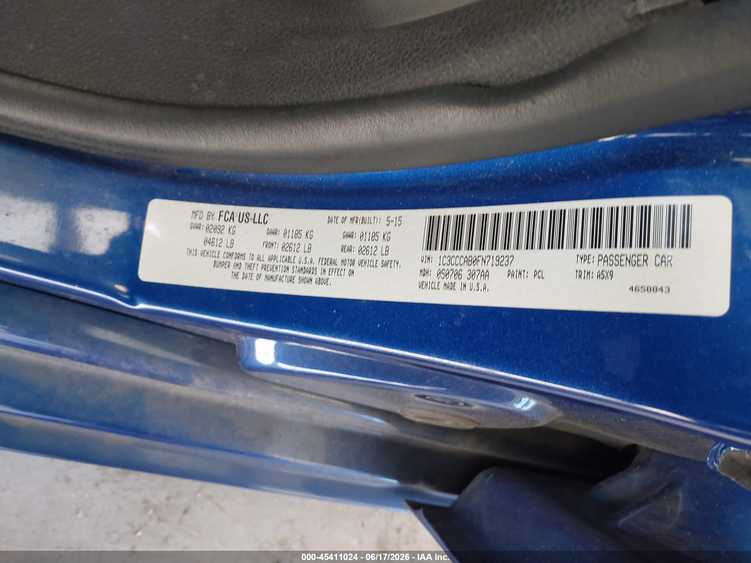 2015 Chrysler 200 Limited Blue vin: 1C3CCCAB0FN719237
