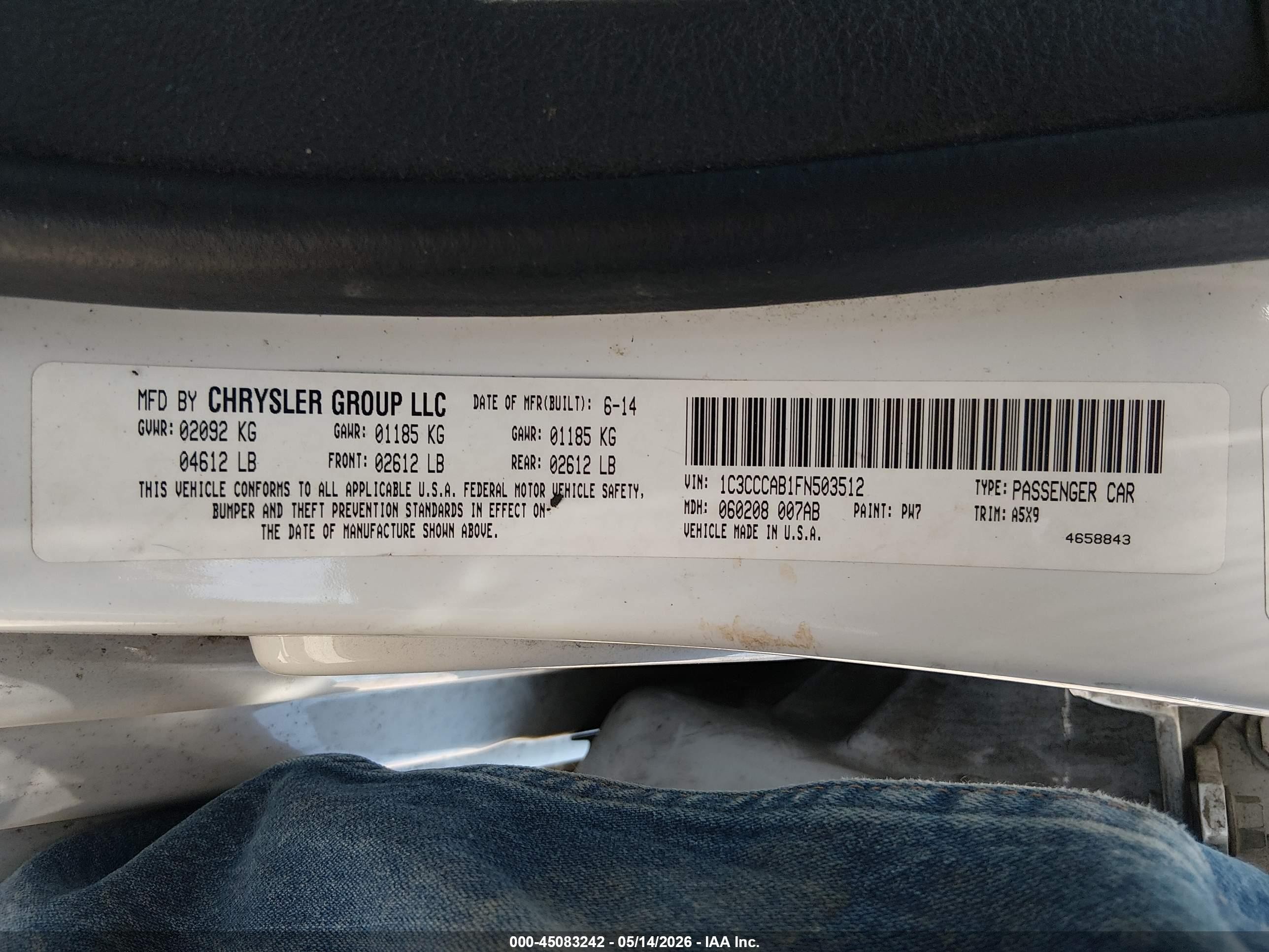 2015 Chrysler 200 Limited White vin: 1C3CCCAB1FN503512