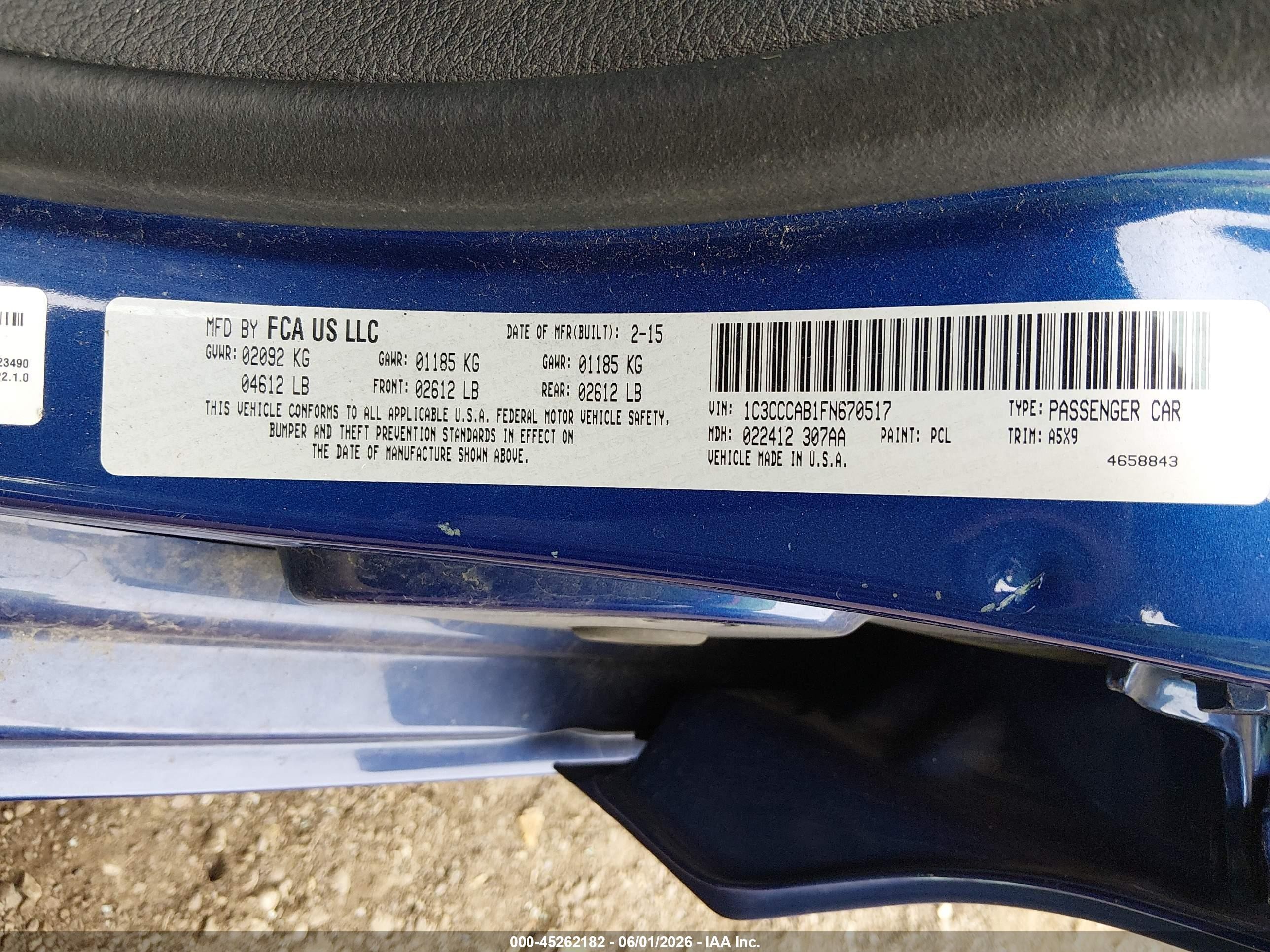 2015 Chrysler 200 Limited Blue vin: 1C3CCCAB1FN670517