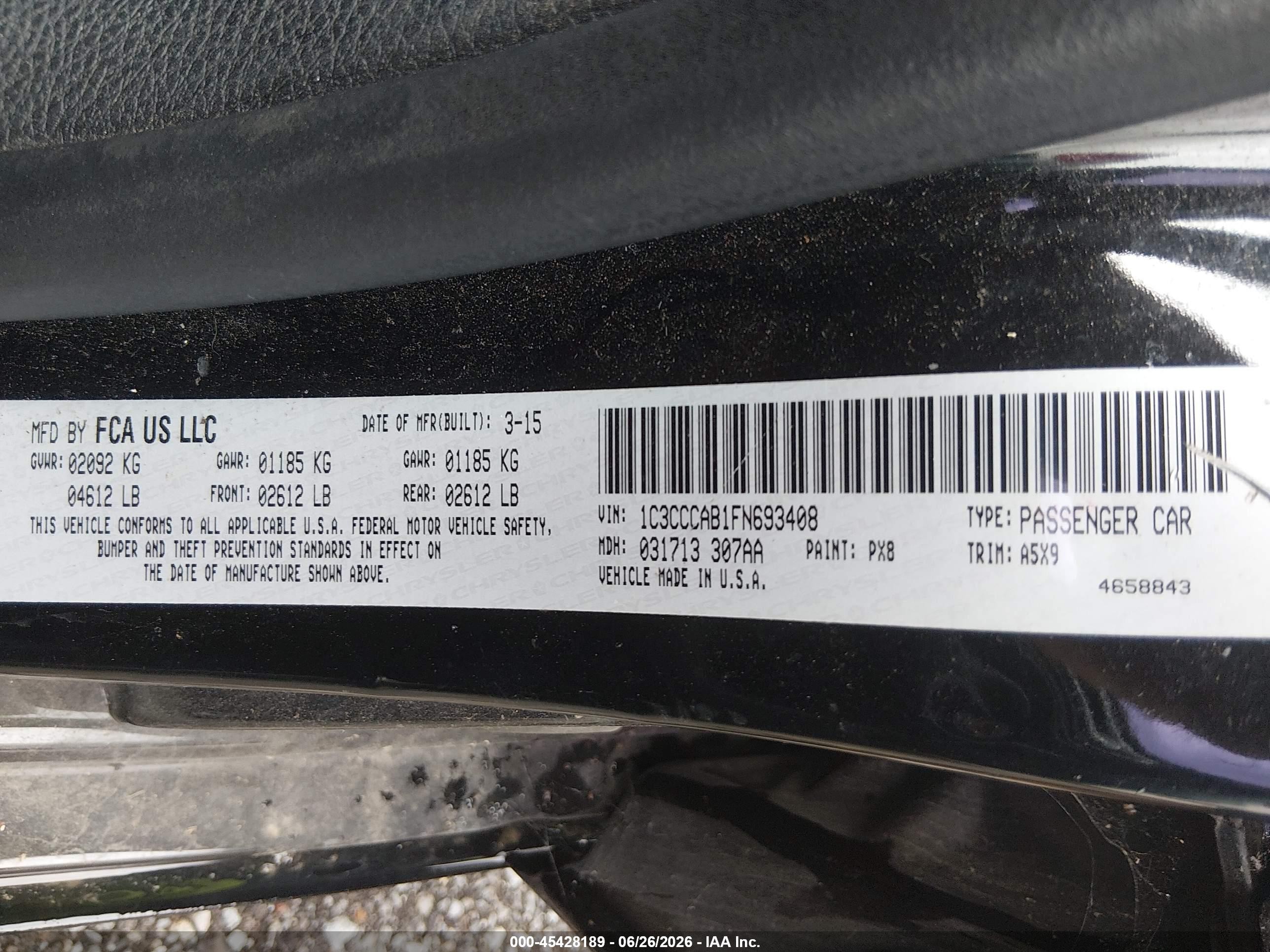 2015 Chrysler 200 Limited Black vin: 1C3CCCAB1FN693408