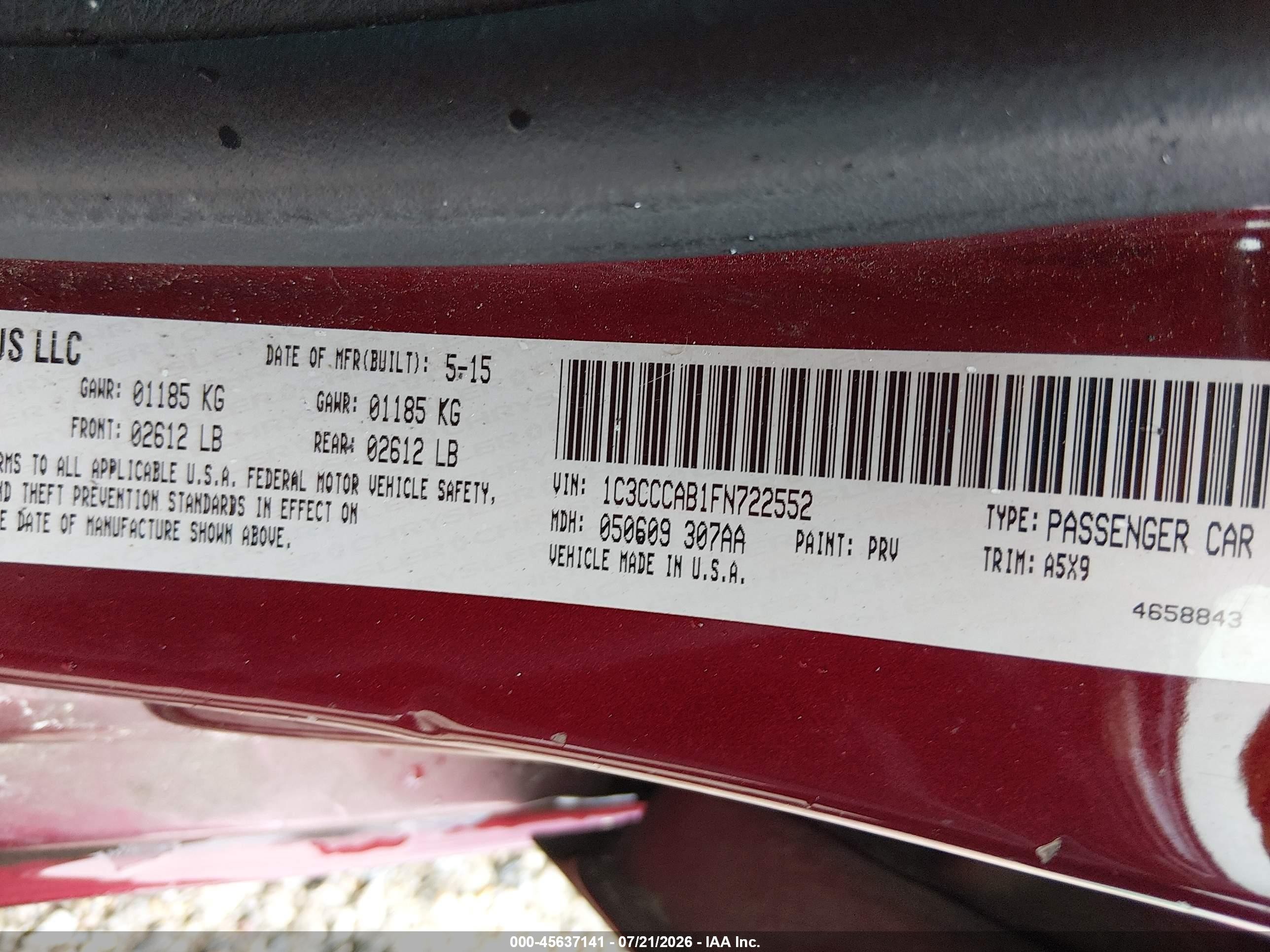 2015 Chrysler 200 Limited Maroon vin: 1C3CCCAB1FN722552
