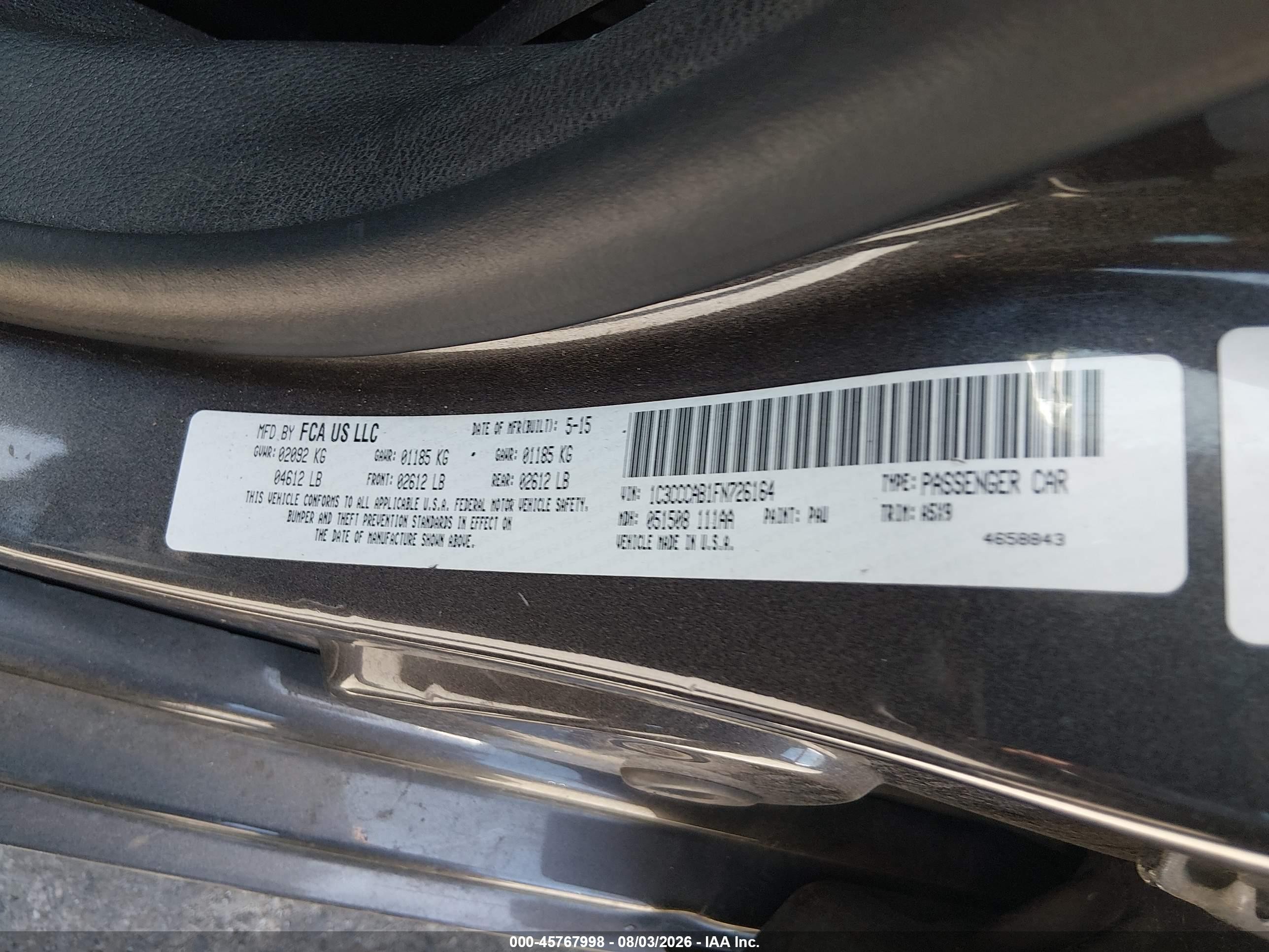 2015 Chrysler 200 Limited Серый vin: 1C3CCCAB1FN726164