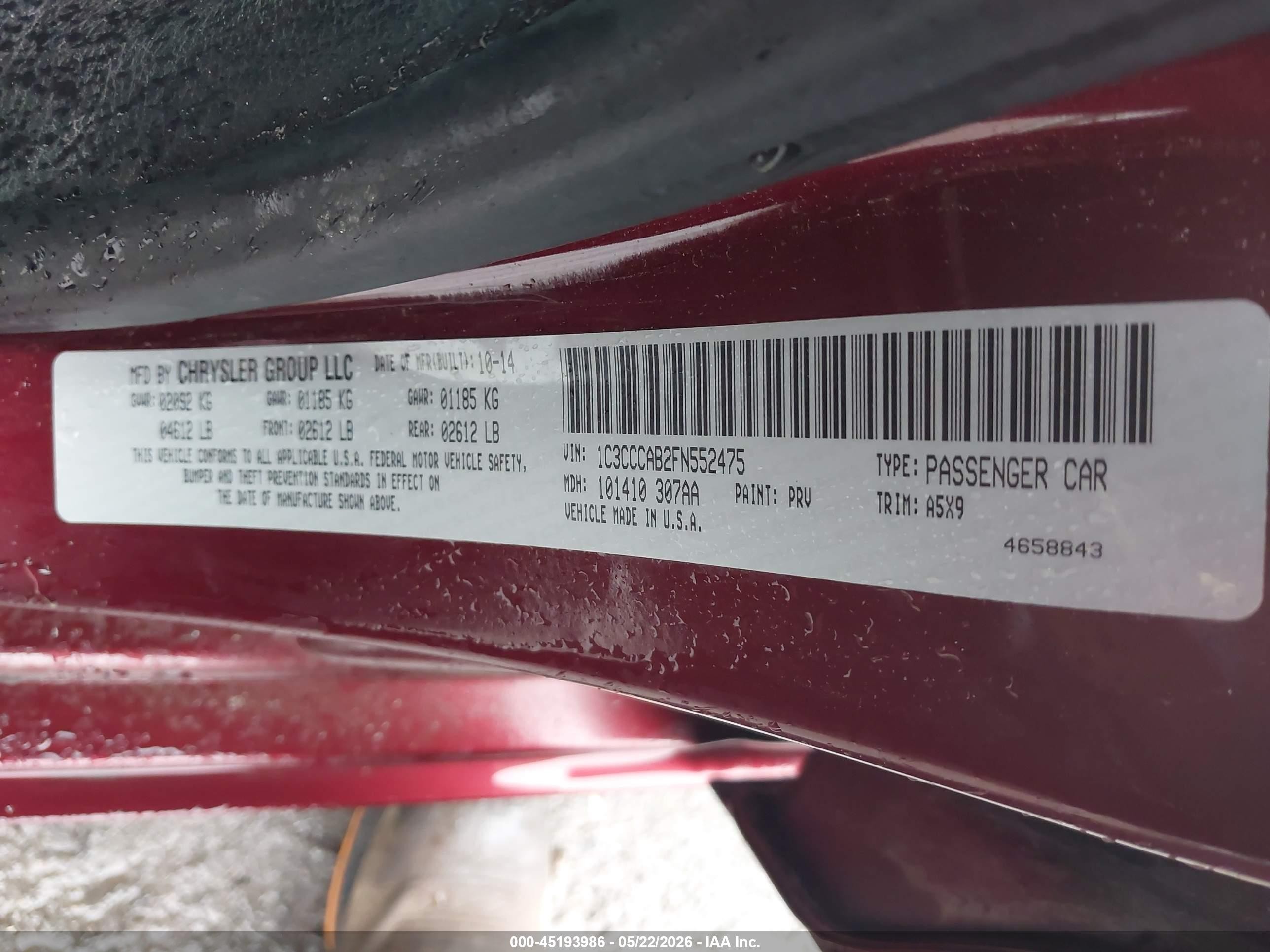 2015 Chrysler 200 Limited Maroon vin: 1C3CCCAB2FN552475