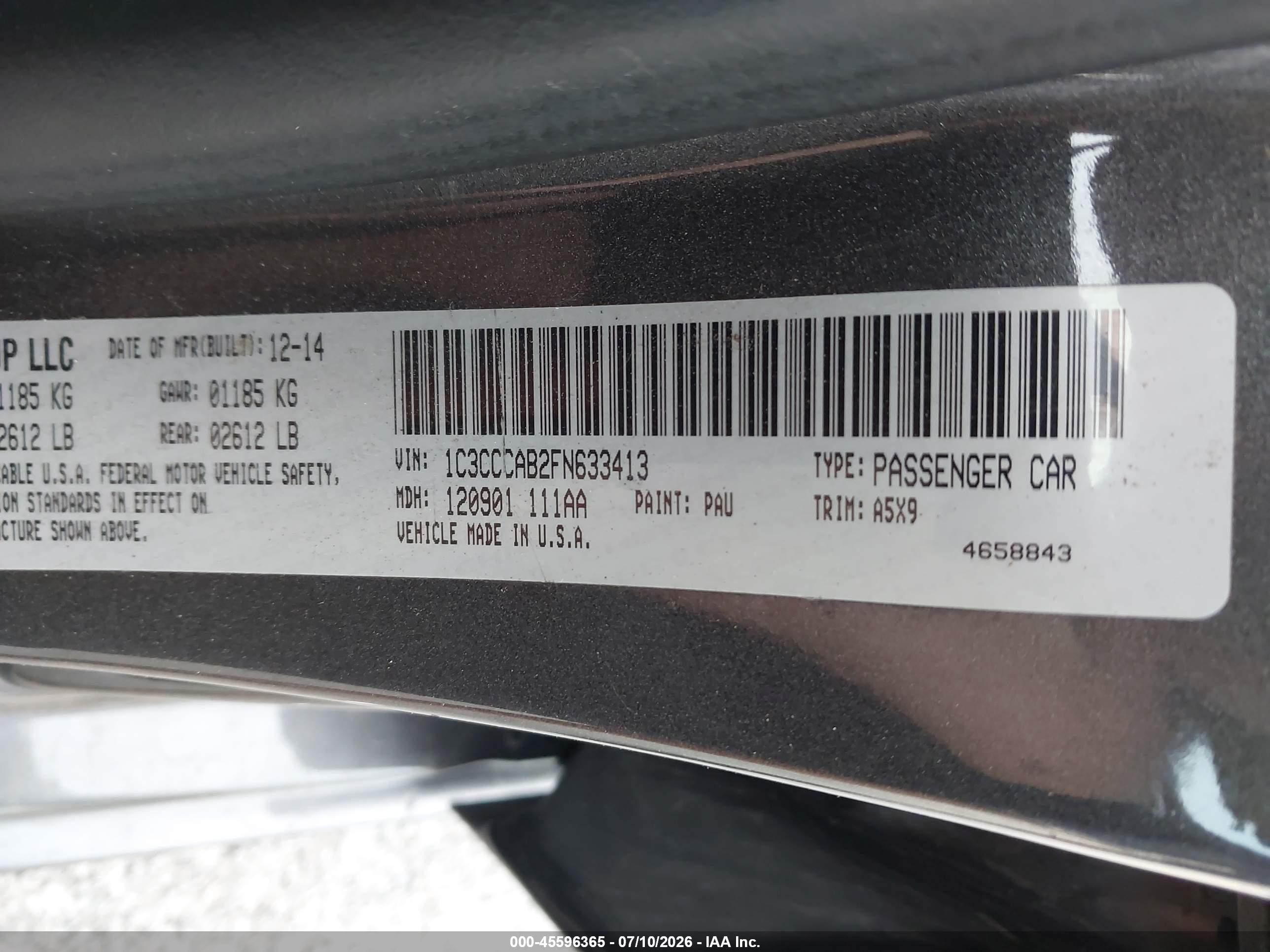 2015 Chrysler 200 Limited Gray vin: 1C3CCCAB2FN633413