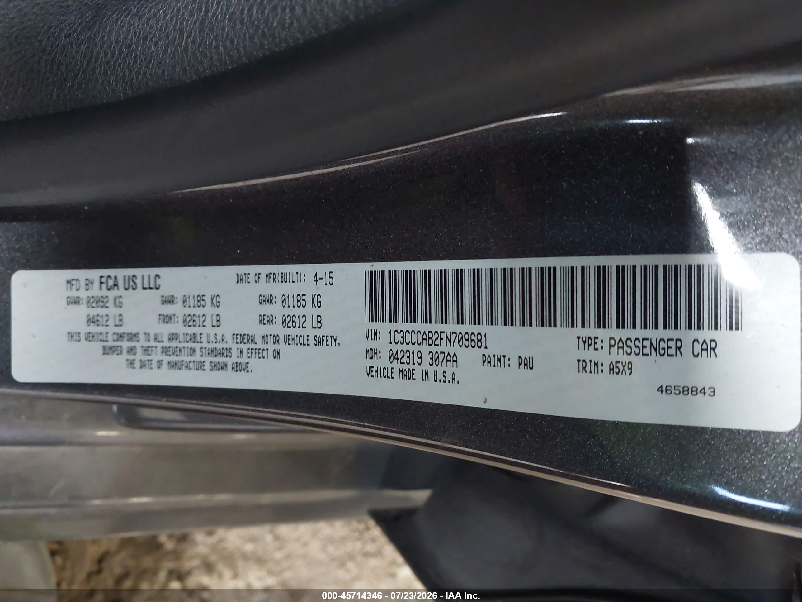 2015 Chrysler 200 Limited Gray vin: 1C3CCCAB2FN709681