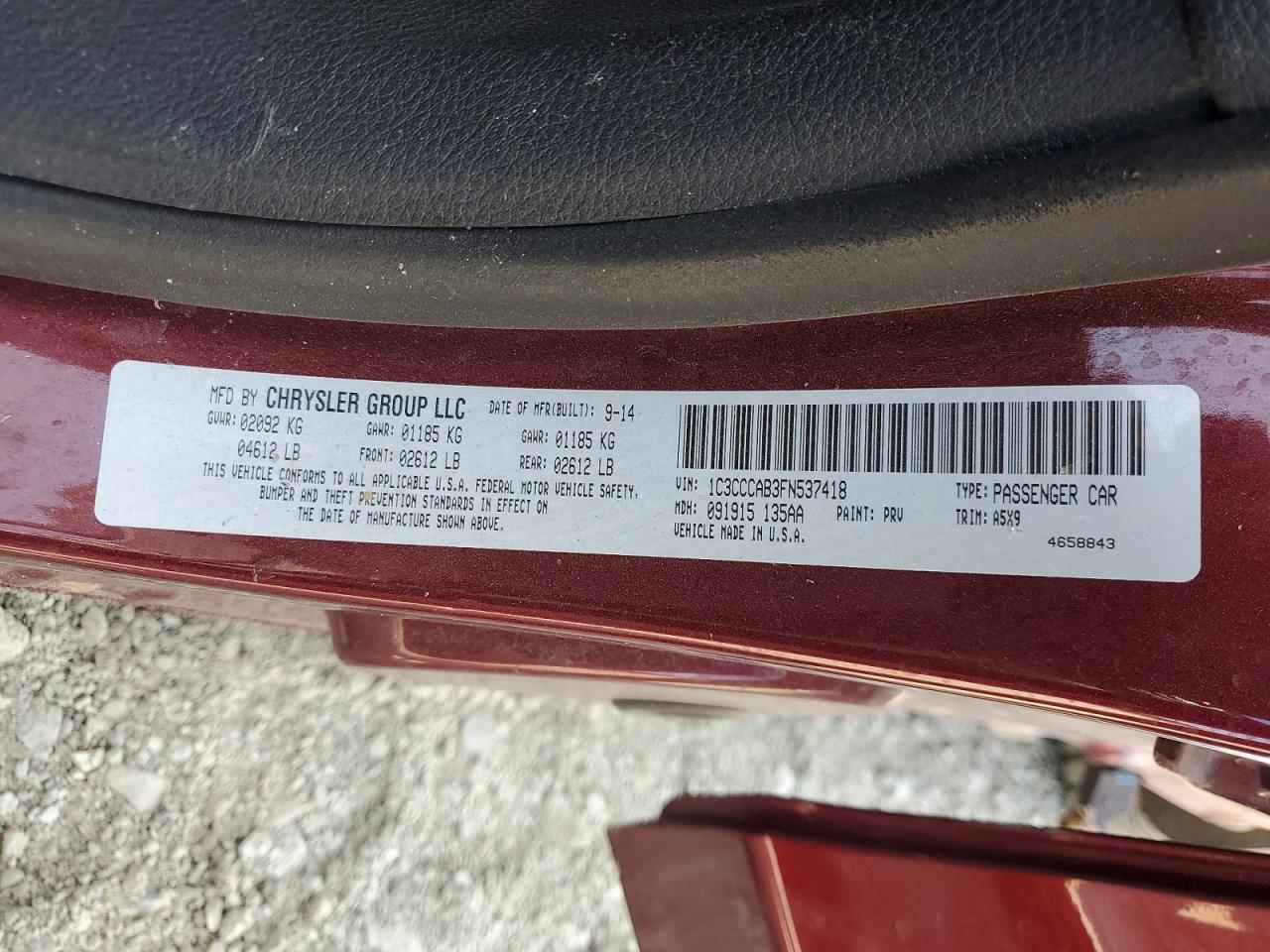 2015 Chrysler 200 Limited Темно-бордовый vin: 1C3CCCAB3FN537418