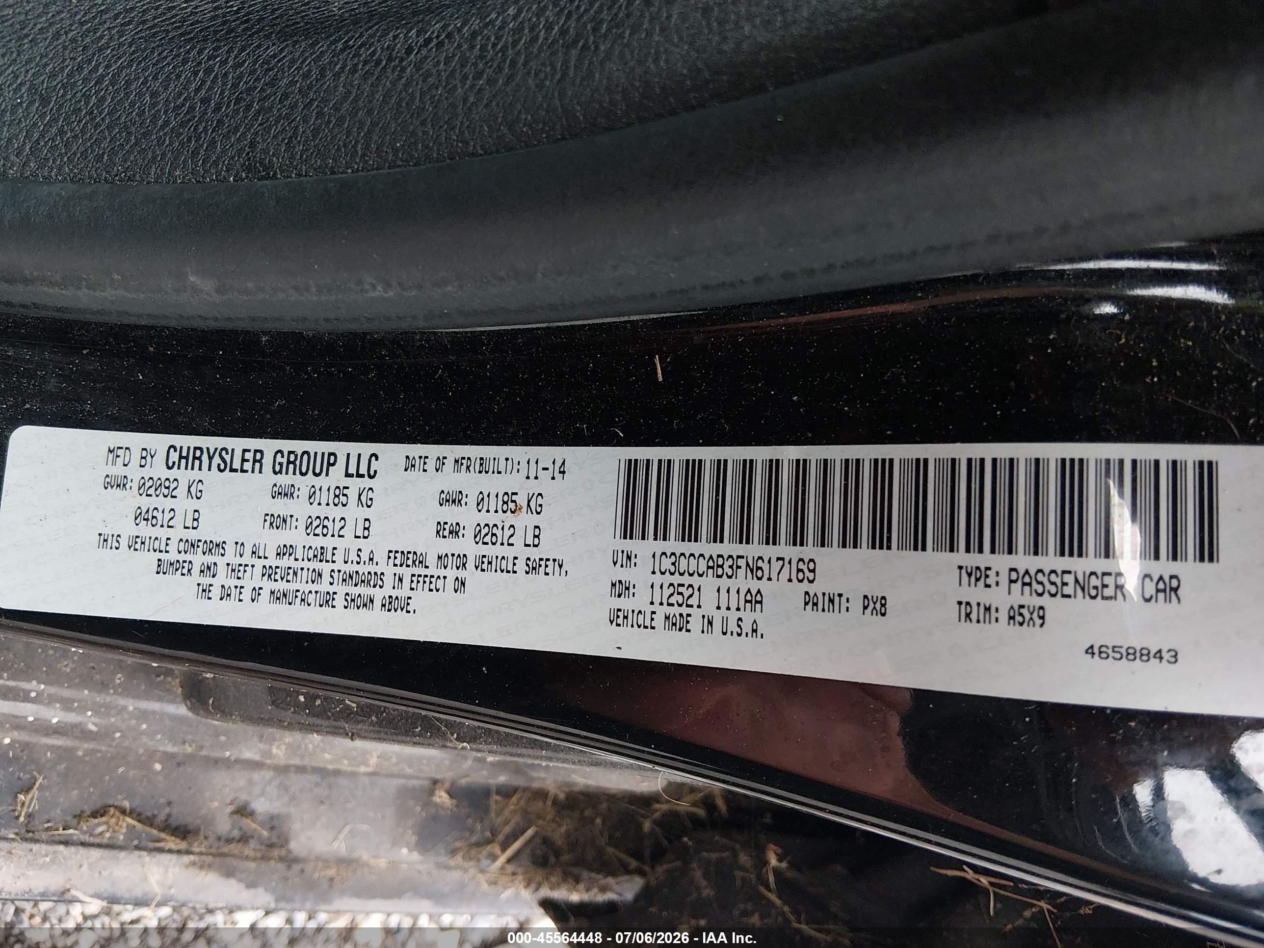 2015 Chrysler 200 Limited Black vin: 1C3CCCAB3FN617169