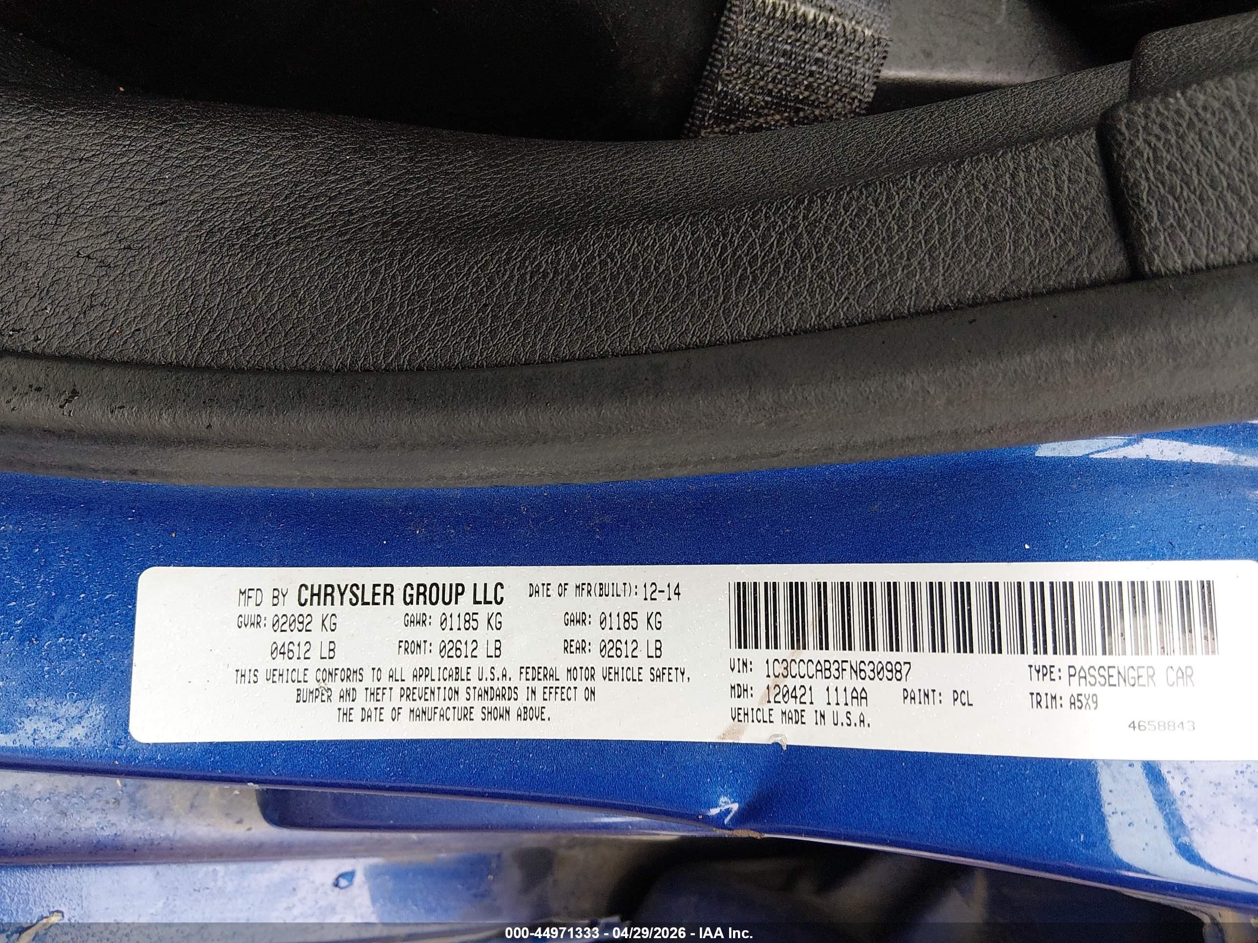 2015 Chrysler 200 Limited Синий vin: 1C3CCCAB3FN630987