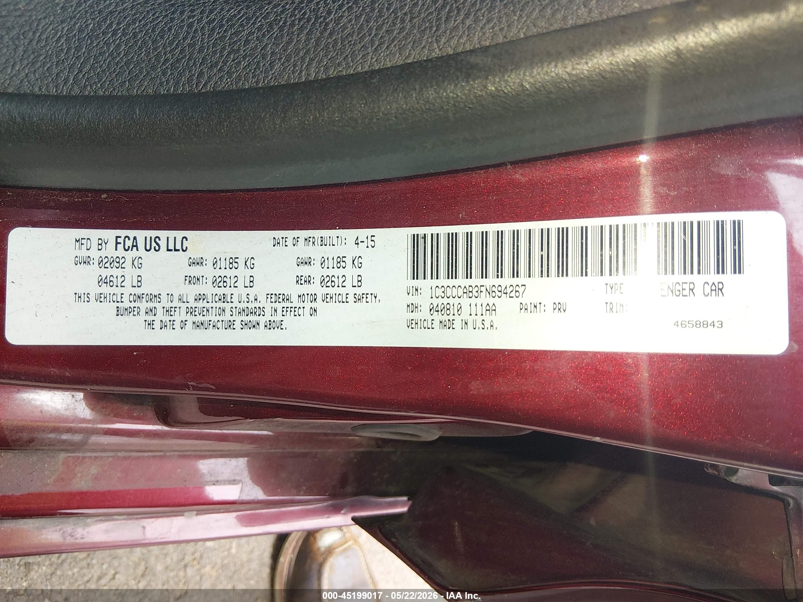 2015 Chrysler 200 Limited Maroon vin: 1C3CCCAB3FN694267