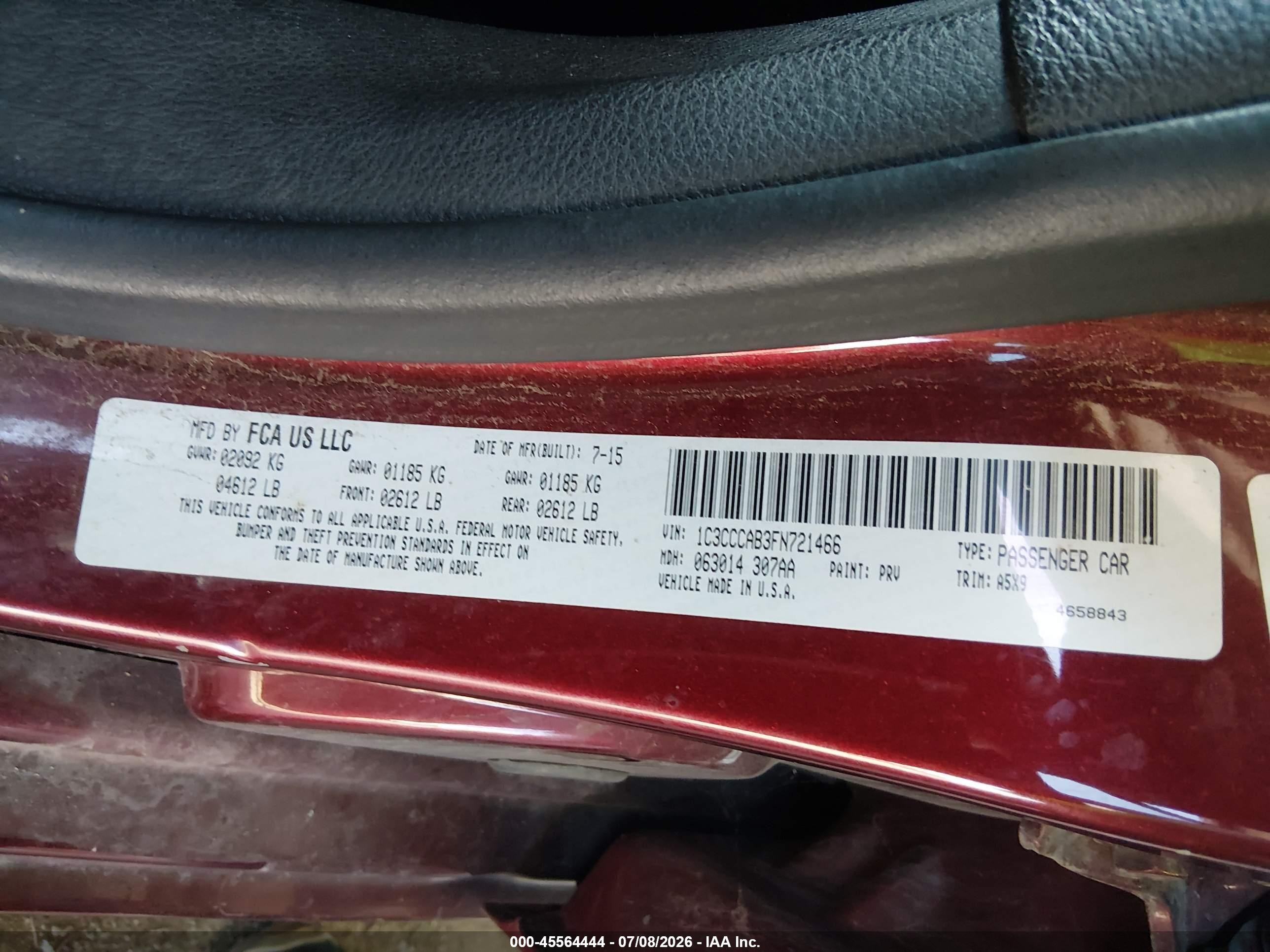2015 Chrysler 200 Limited Maroon vin: 1C3CCCAB3FN721466