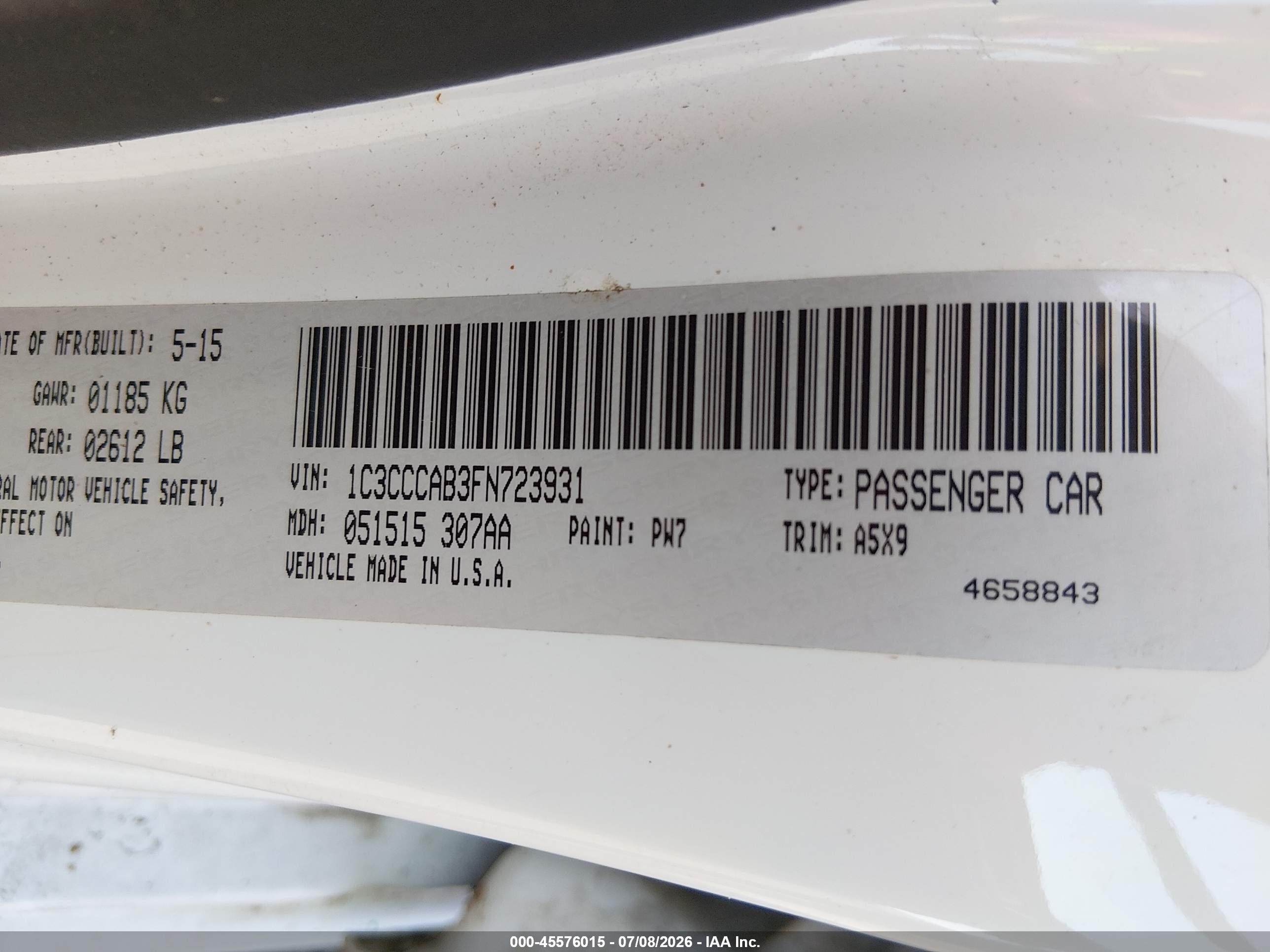 2015 Chrysler 200 Limited White vin: 1C3CCCAB3FN723931